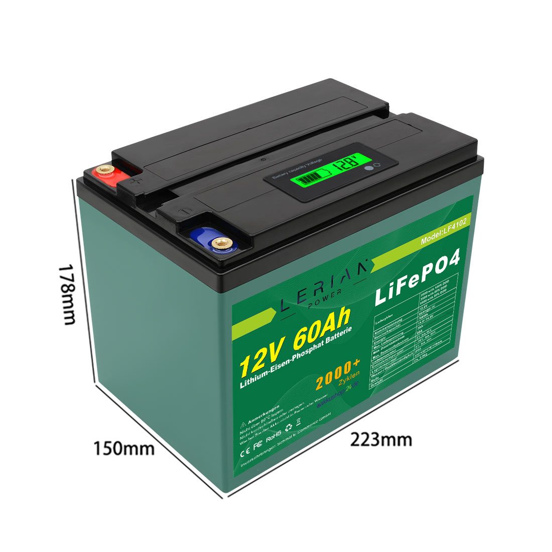 LERIAN POWER LiFePO4 Akku 12V 60Ah 60A LFP Batterie für Camping Boot Solar Akku