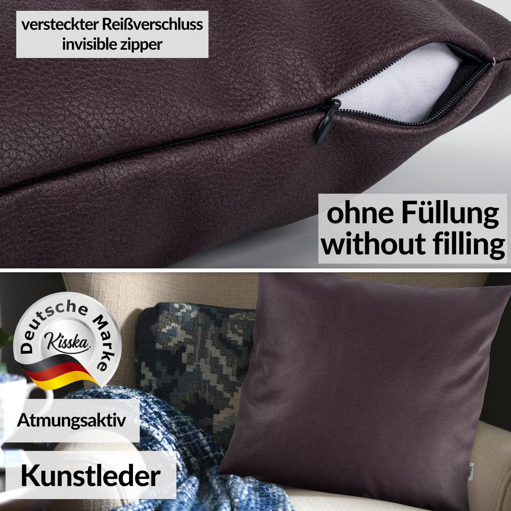 Kisska Dekokissen Kissenhülle KUMO atmungsaktive Kunstleder Kissenbezug Zierkissen, Kissenüberzug ohne Füllung Leder-Optik UNI 40x40cm Einfarbig Braun