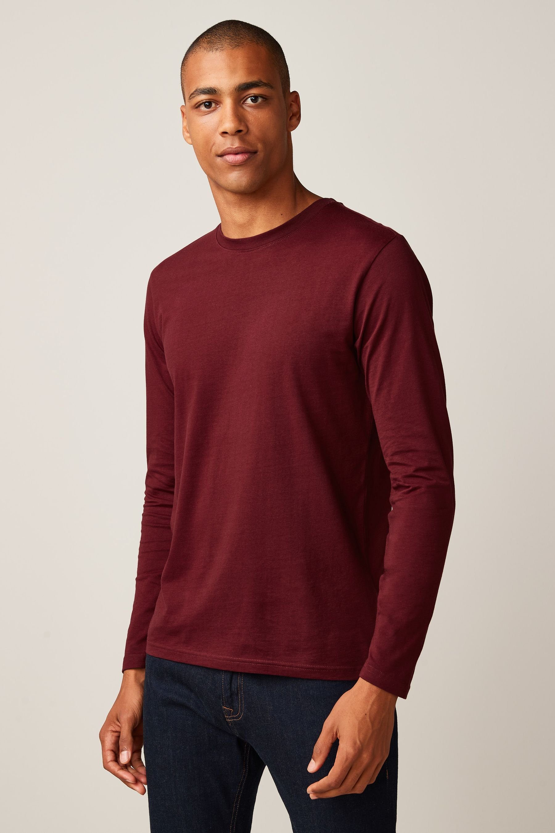 Next Regular (1-tlg) Rundhalsshirt Burgundy Fit Red Langarmshirt –