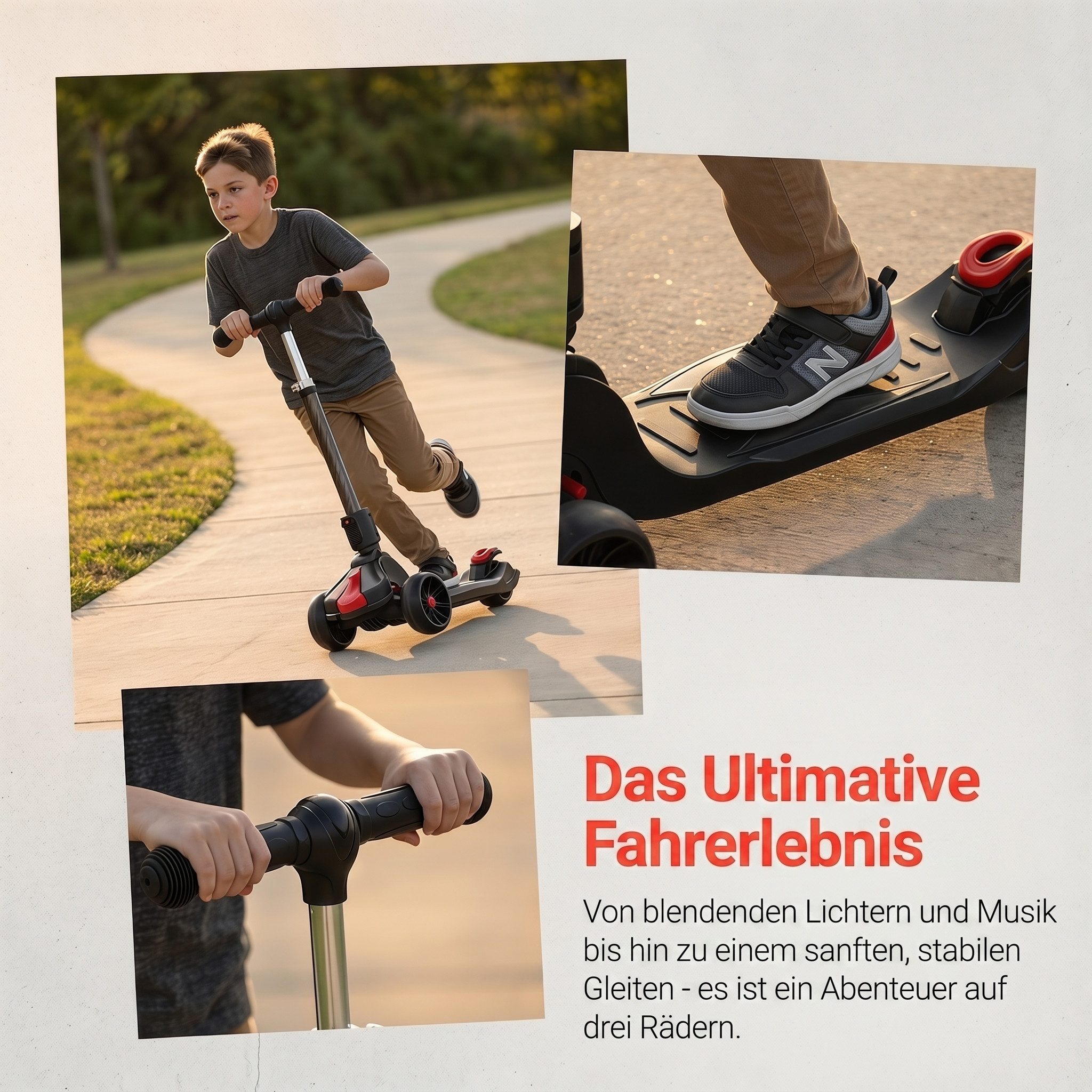 oyajia Cityroller Roller Kinder Scooter Dreiradscooter mit PU LED Räder Faltbar, bis 50 kg,roller kinder,kinder roller,Höhenverstellbar,Hinterradbremse – Bild 4 von 5