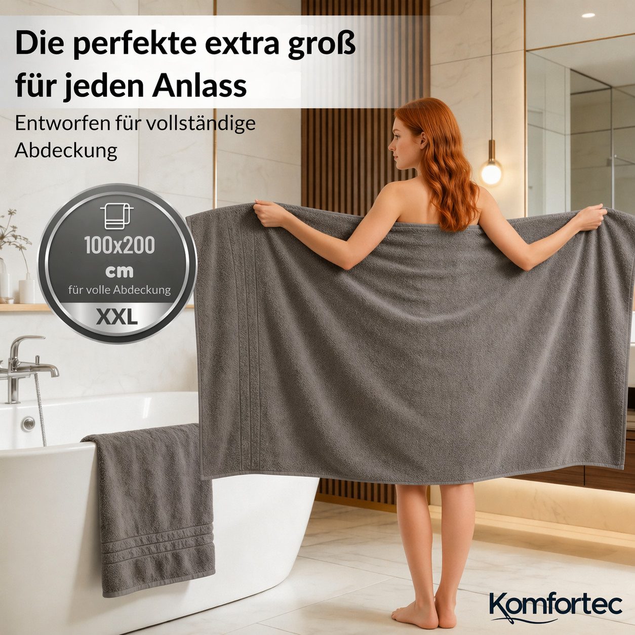 Komfortec Saunatuch 100x200 cm Badetuch aus 100% Baumwolle, Frottee (1-St), extra Große, Schnelltrocknend