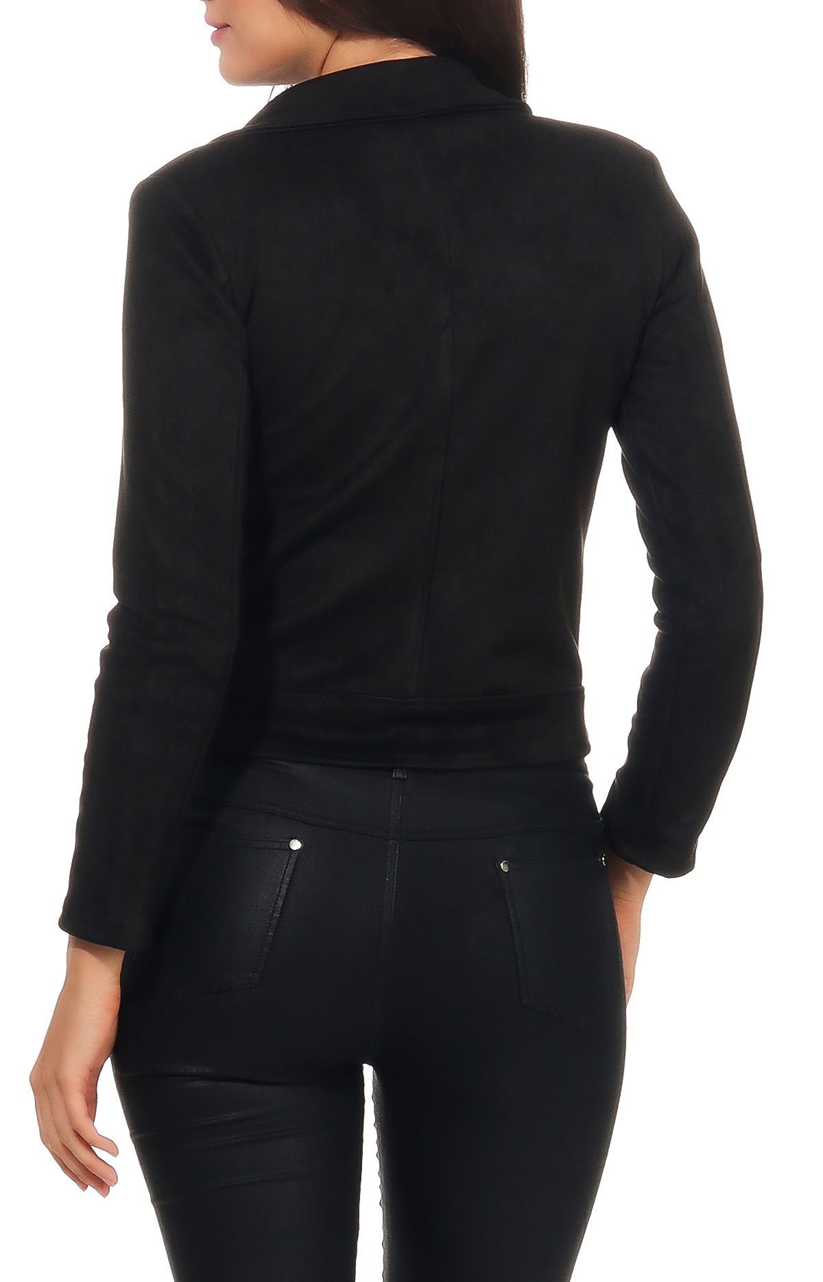 malito more than fashion Lederimitatjacke malito Damen Jacke, Velours Jacke, Biker Jacke mit Reißverschluss, Bikerjacke Slim Fit mit Reversekragen