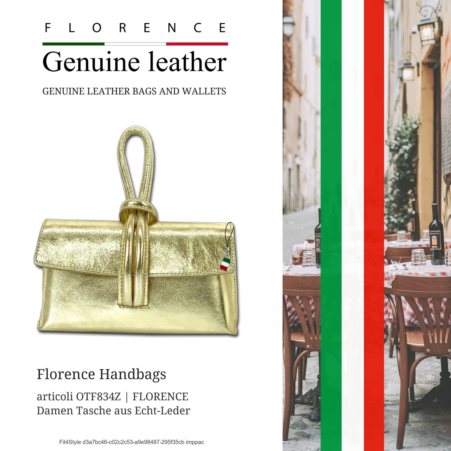 FLORENCE Abendtasche Abendtasche gold Florence Tasche Leder (Umhängetasche, Umhängetasche), Damen Tasche Echtes Leder gold, Made-In Italy