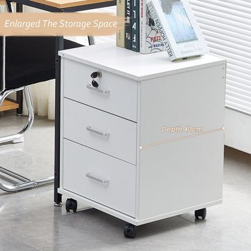 CLIPOP Aktenschrank Rollcontainer mobiler Büroschrank (1er Set) Kommode mit 3 Schubladen und einem Schloss