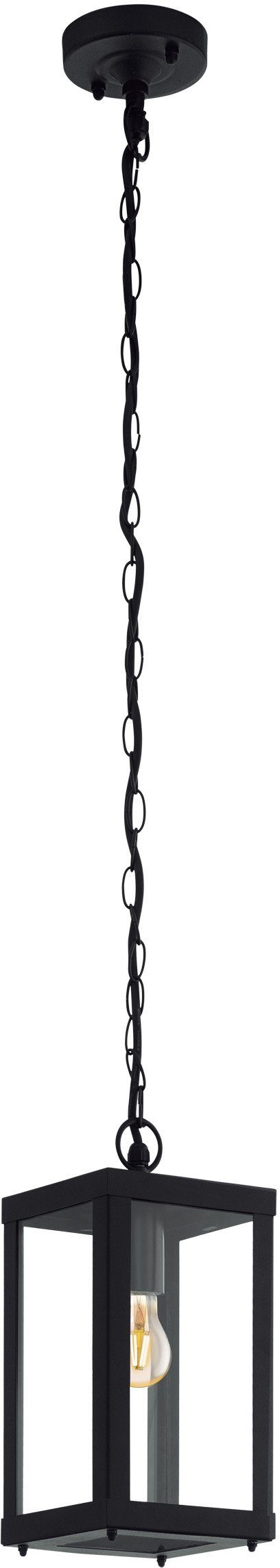 EGLO Hängeleuchte ALAMONTE 1 Pendellampe, Stahl und Glas, IP44, E27, Außenlampe, Lampe, ohne Leuchtmittel, Hängeleuchte, L15 x B15 x H113 cm, schwarz, 1X60W exkl.