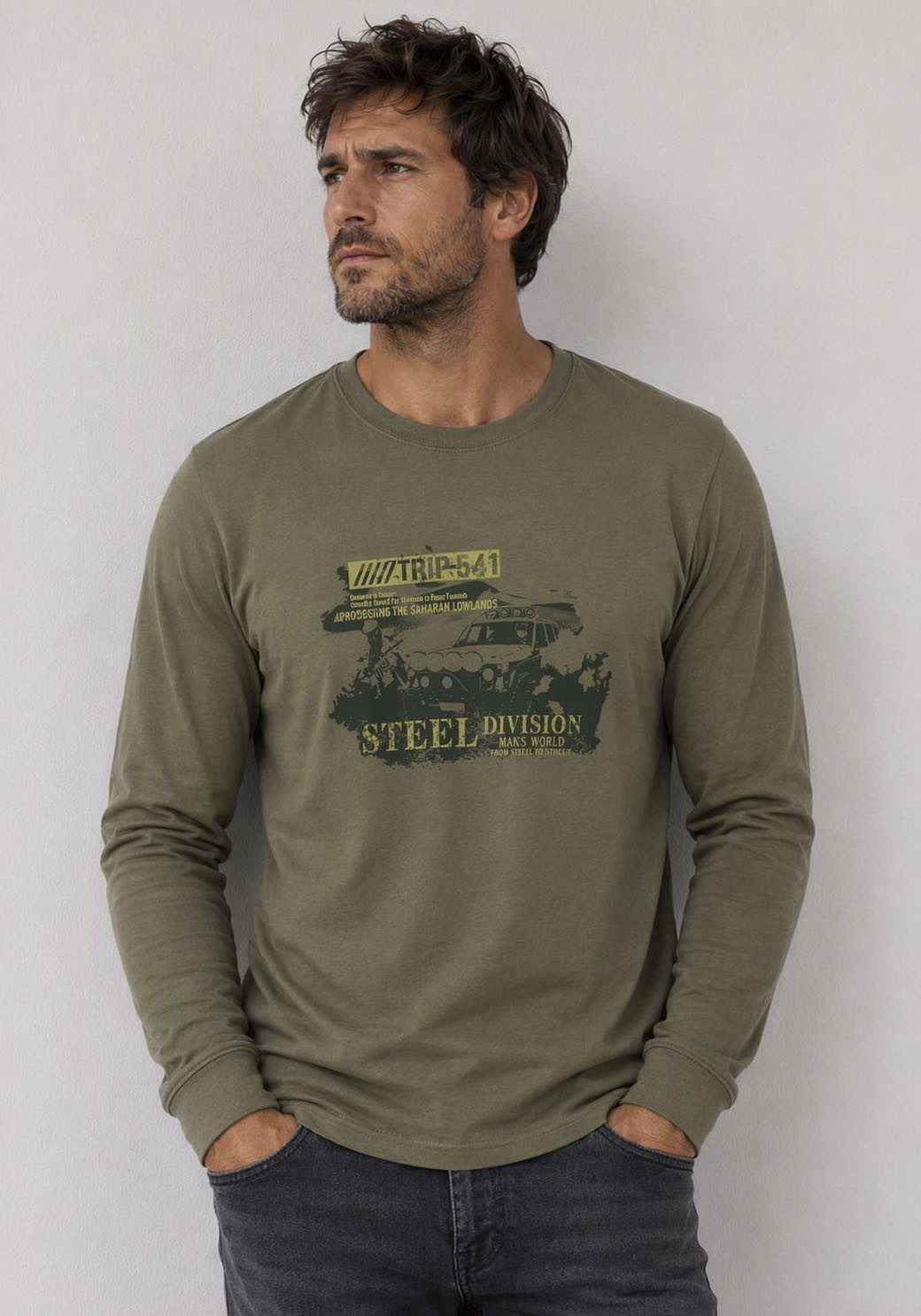 Man's World Rundhalsshirt normale Passform, mit Langarm, mit Print, für Alltag und Freizeit