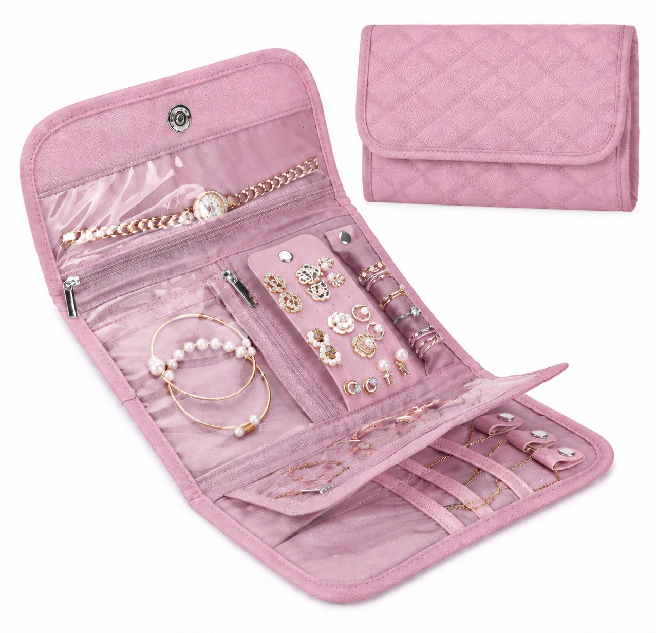 Zyronn Schmuckrolle Reise-Schmuckorganizer,faltbare Schmuck-Aufbewahrungsrolle, Geschenk zum Muttertag, Schmucktasche mit Reißverschluss,für Reisen