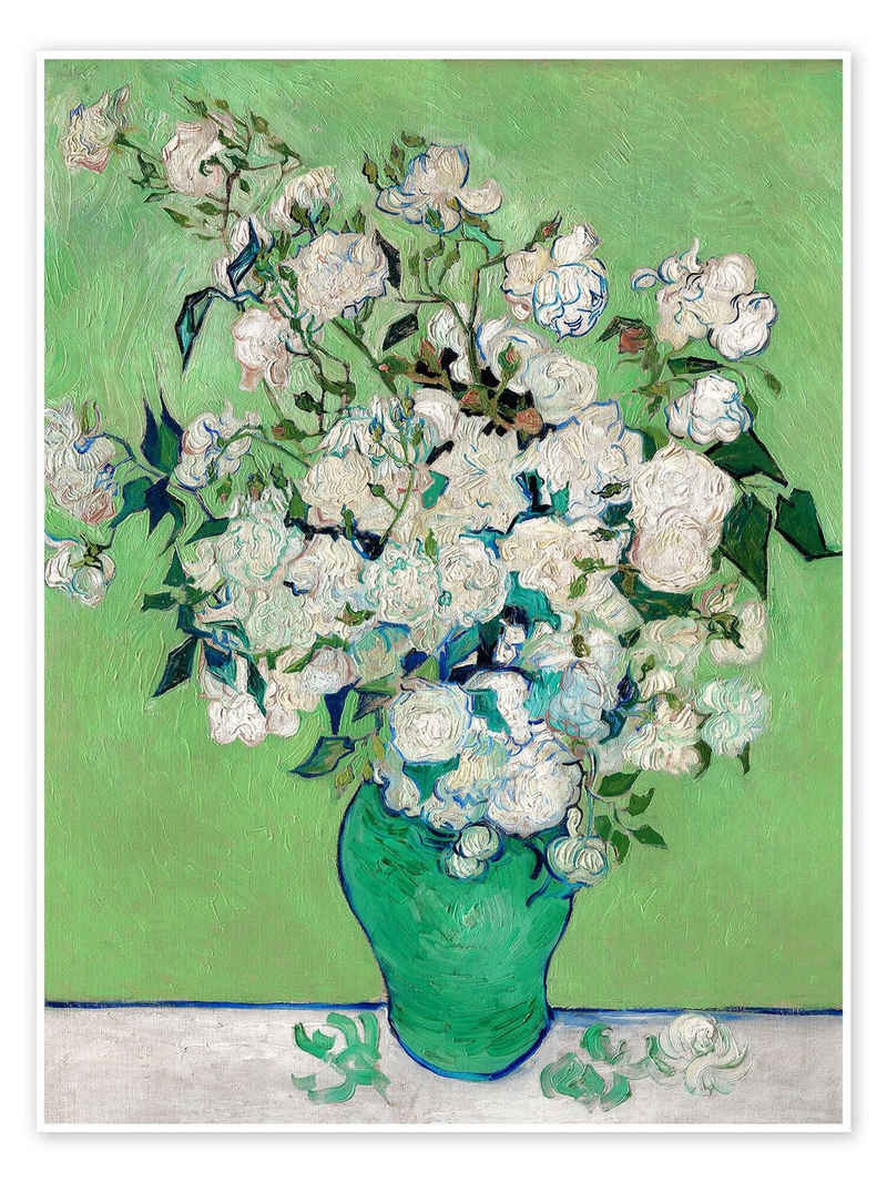 Posterlounge Poster Vincent van Gogh, Weiße Rosen, Wohnzimmer Landhausstil Malerei