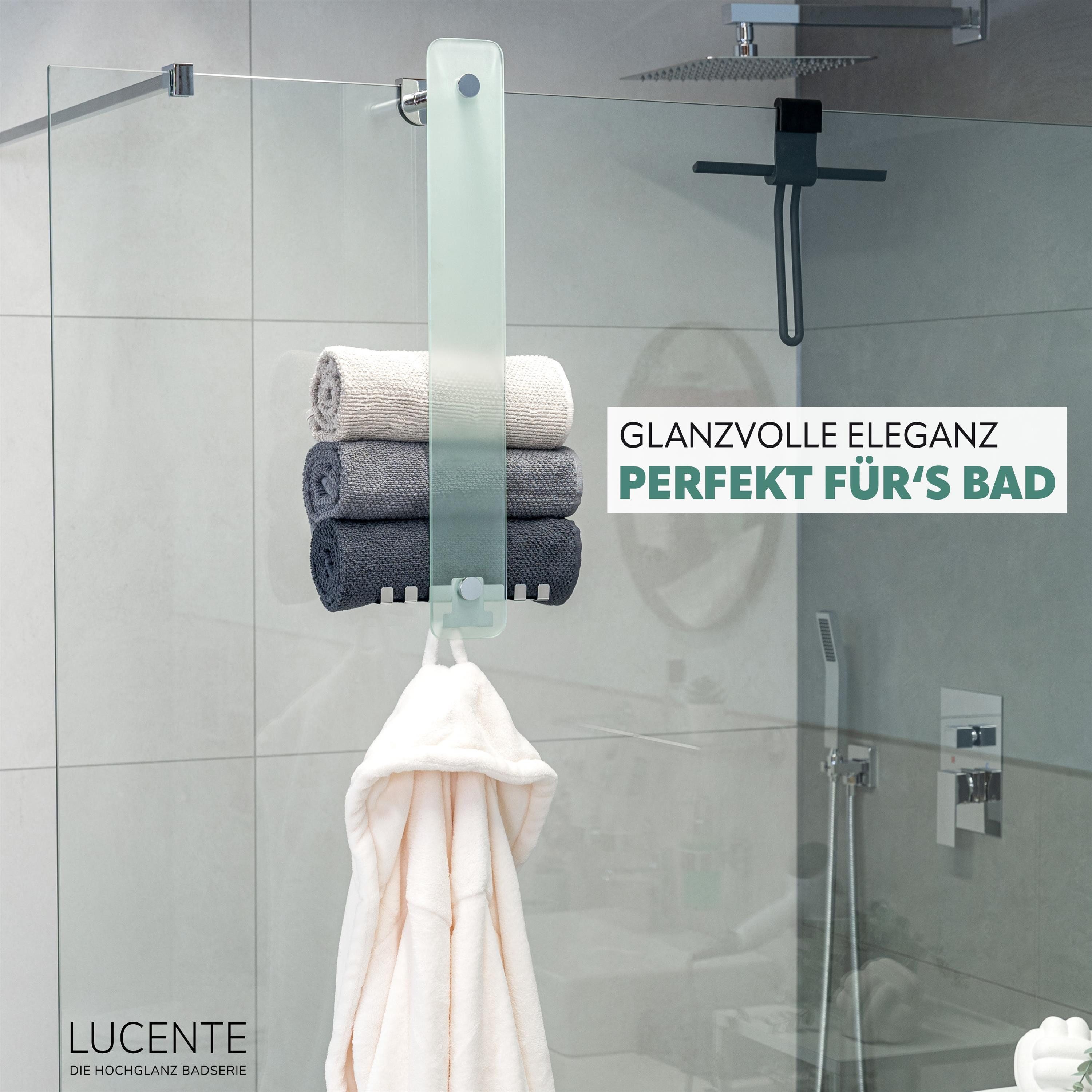 bremermann Handtuchhalter aus Glas und Edelstahl - Bad-Serie LUCENTE - 2in1, zur Wandmontage oder aufgesteckt auf Duschkabinen