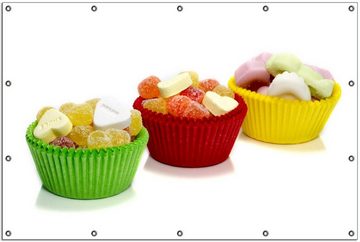 Wallario Sichtschutzzaunmatten Sweets - Süßigkeiten-Muffins in der Küche, rund