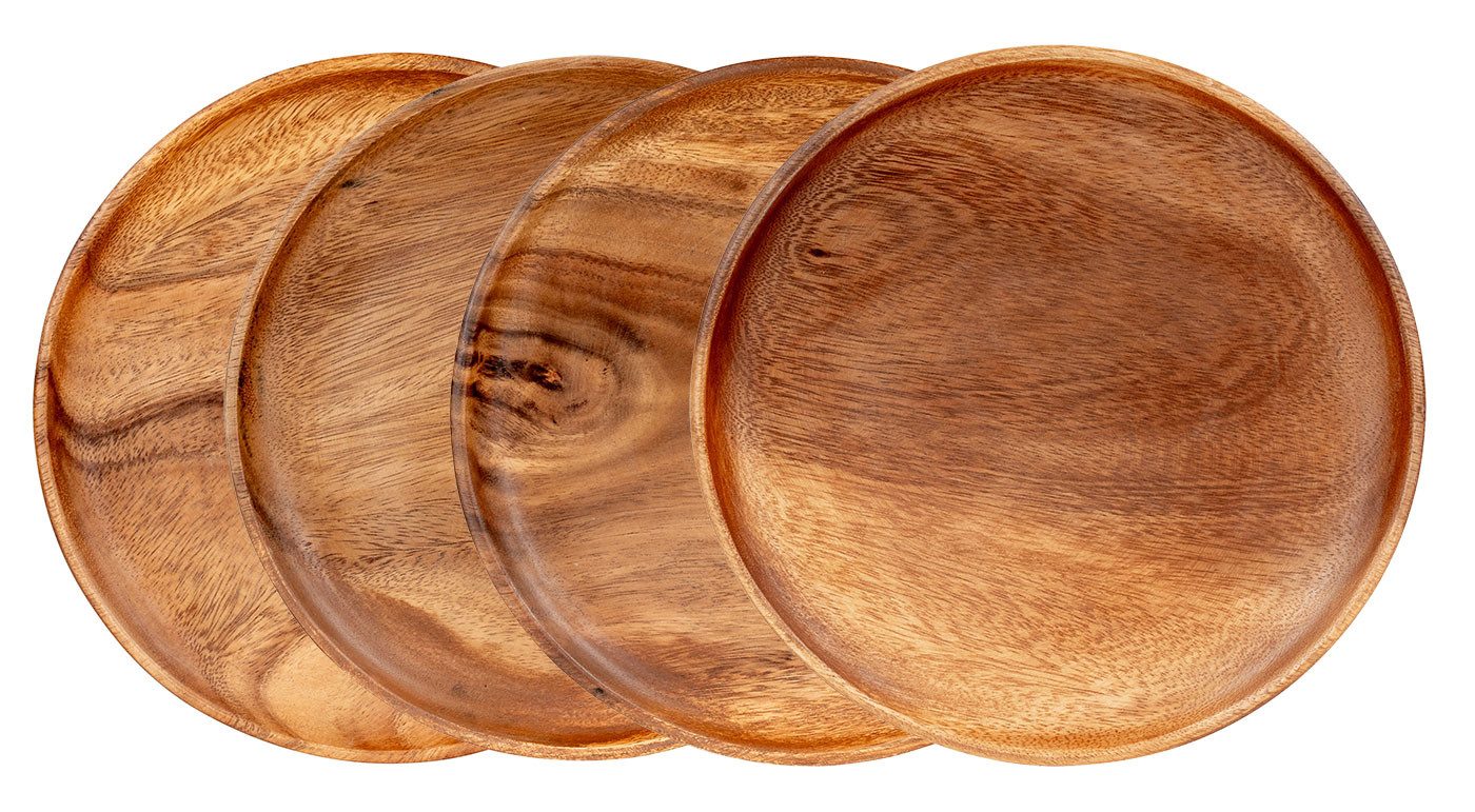 Levandeo® Dekoteller, 4er Set Runde Teller Akazie Ø30cm Holzteller Snackteller Dekoteller