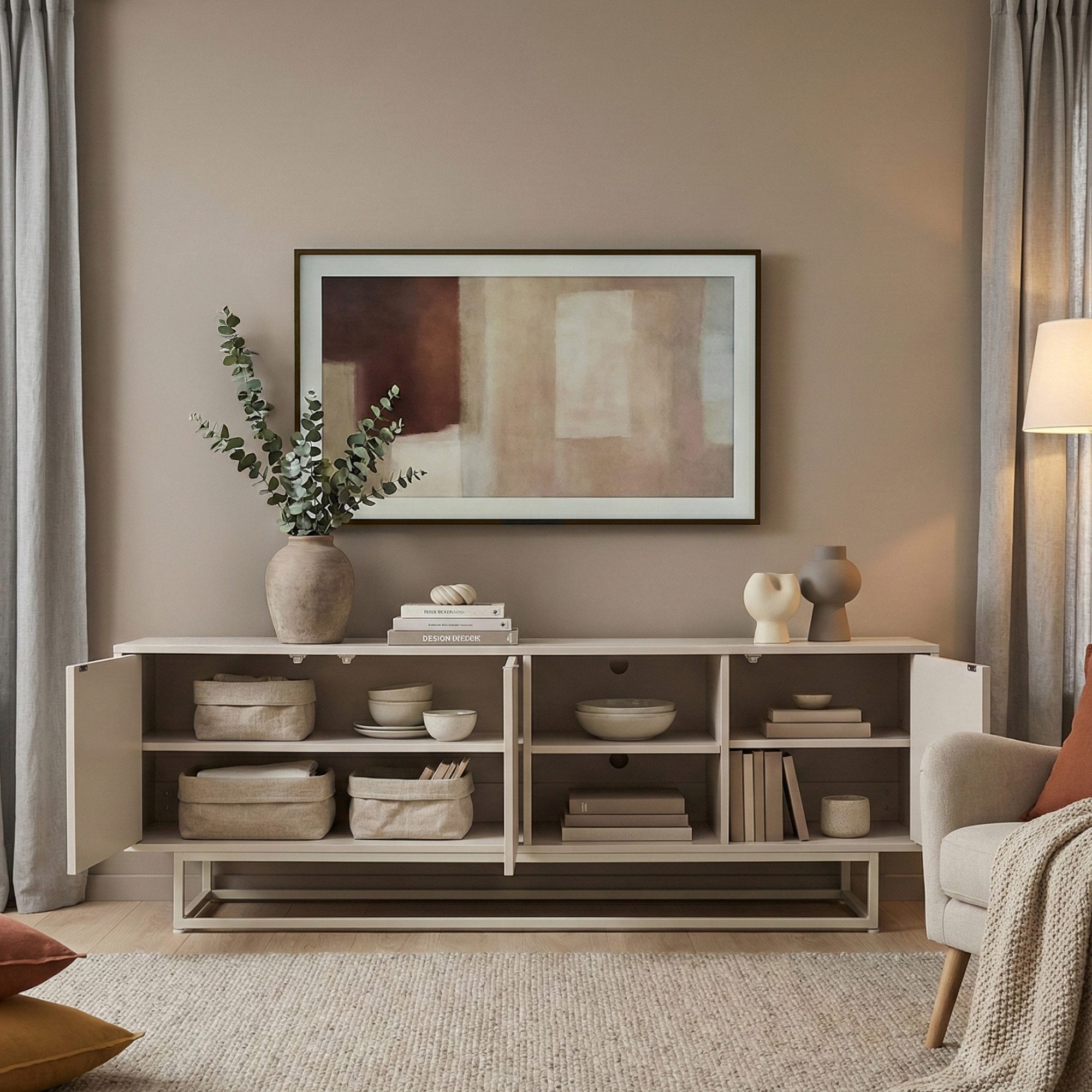 en.casa Sideboard, »Boxholm« mit 3 Türen 160 x 30 x 57 cm Sandfarben