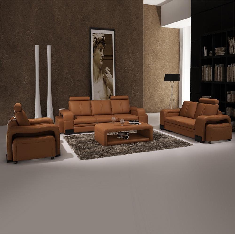 Couch Sofa Braun Europe Design Sitzer JVmoebel in 2 Sofas Sofa Kunstleder, Polster Made Moderne Couchen