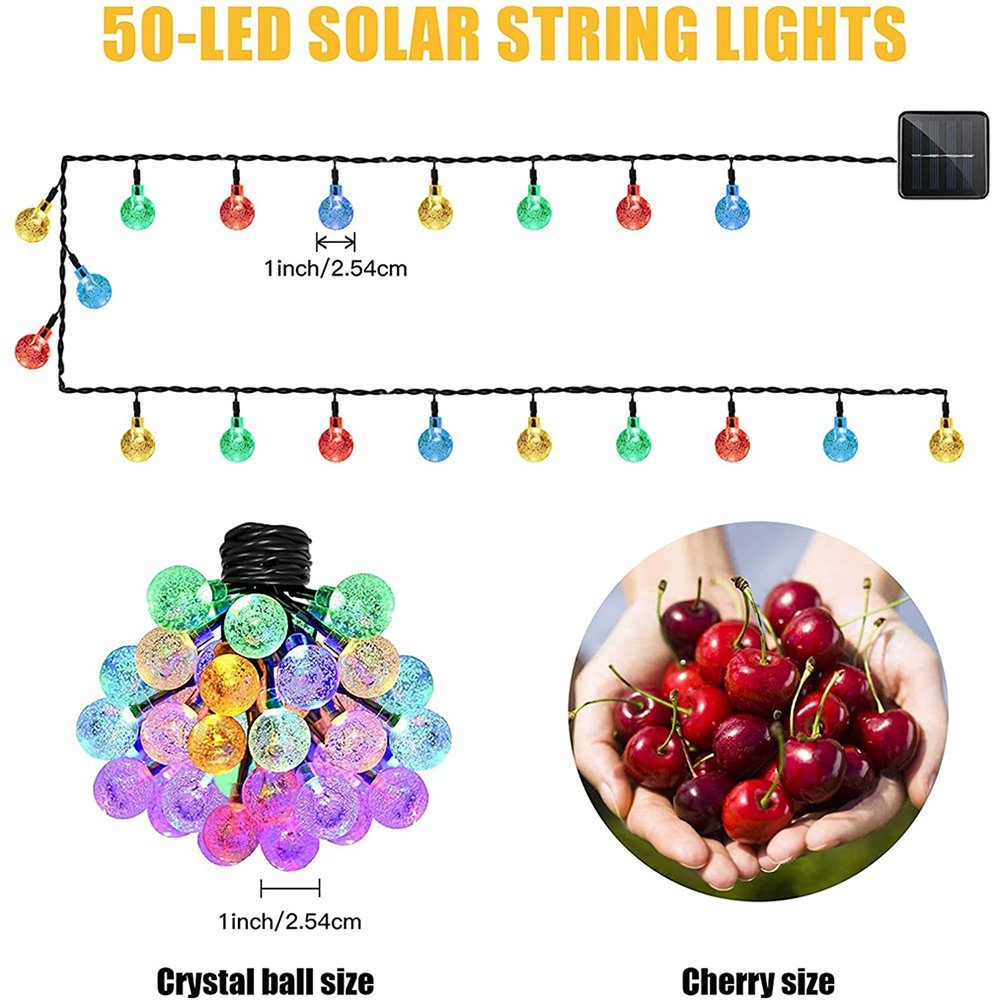 Sunicol LED-Lichterkette für Wasserdicht, Außen Weihnachten Solar Kugeln, Kristall Lichterkette Multicolor Party, 5/9M Garten, Aussen