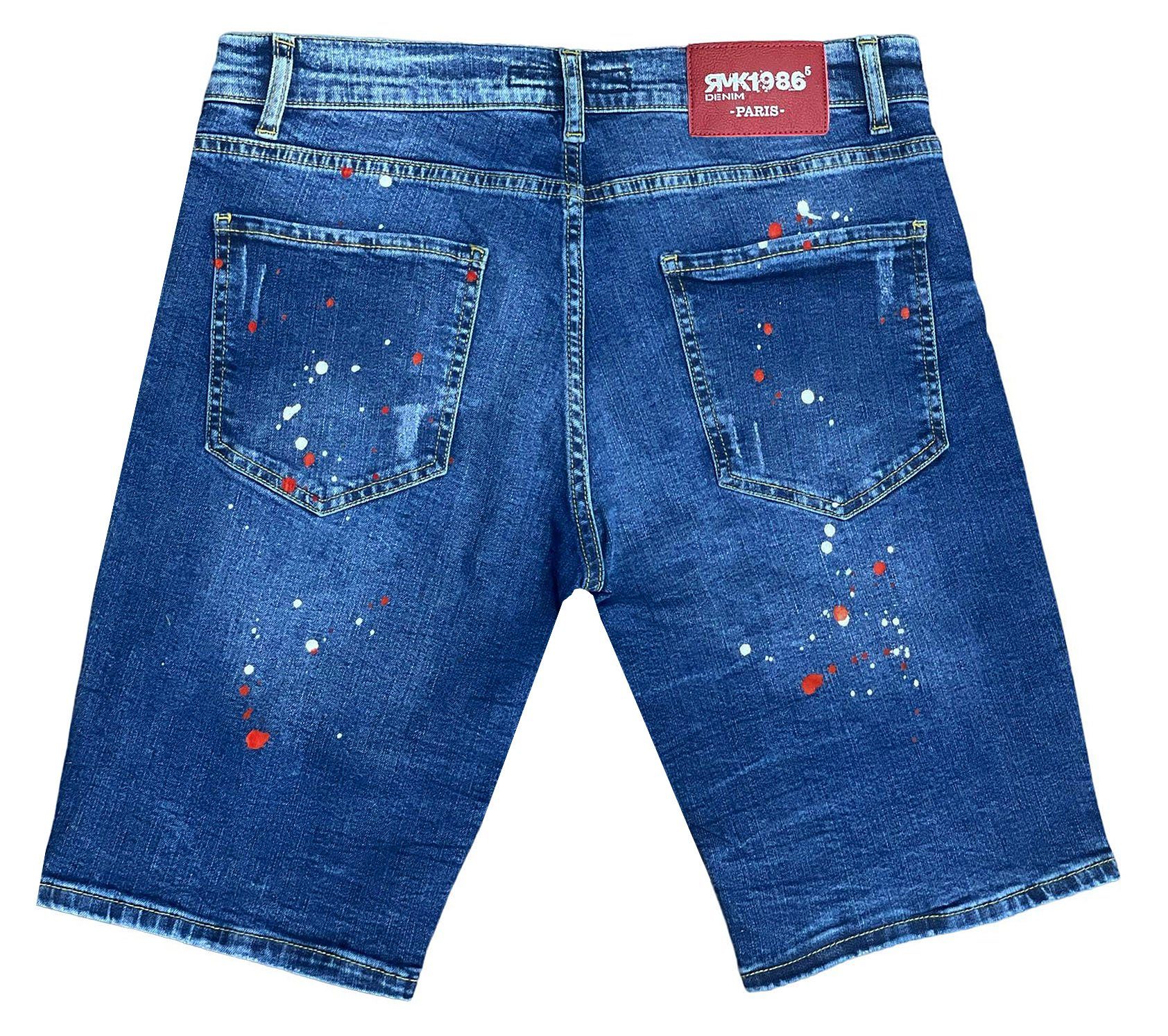 5 short mit Blue RMK Jeans Pocket Farbspritzern Jeansshorts