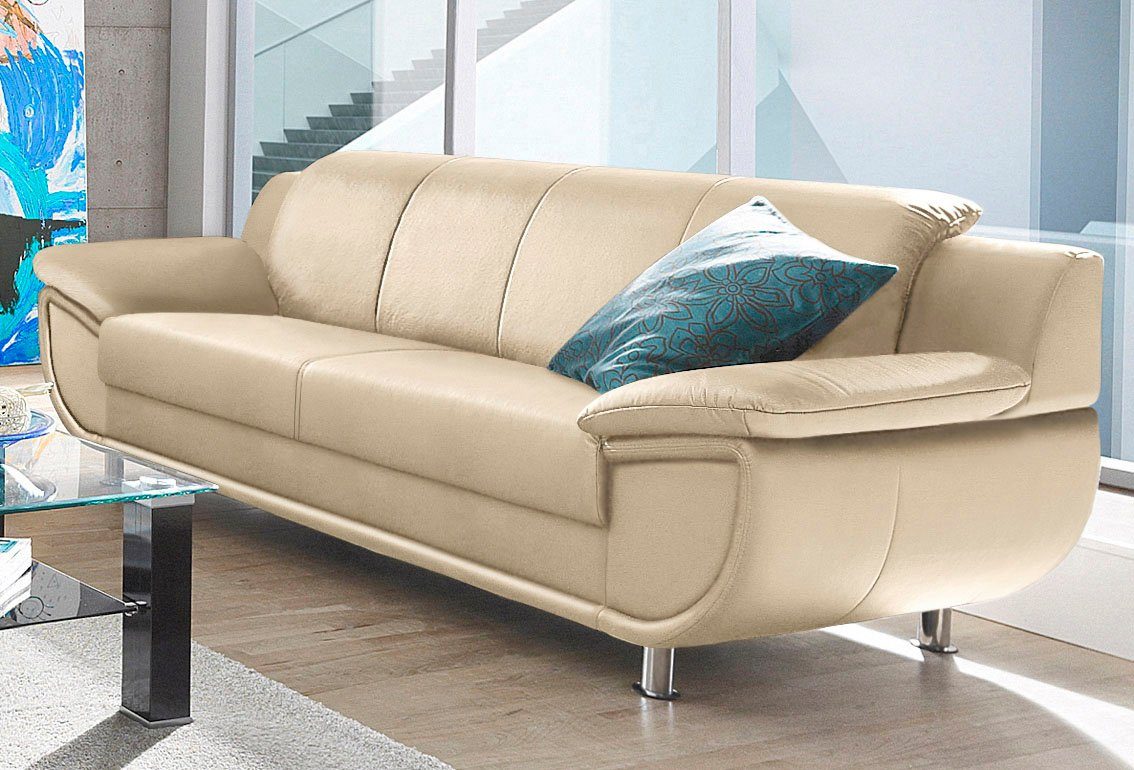 TRENDMANUFAKTUR 3-Sitzer Rondo 207 cm, 3-Sitzer, komfortabel, Federkern optional, Chromfüße, wahlweise mit Federkern, pflegeleichte Bezügen, Unser Dauertiefprei – Bild 3 von 5