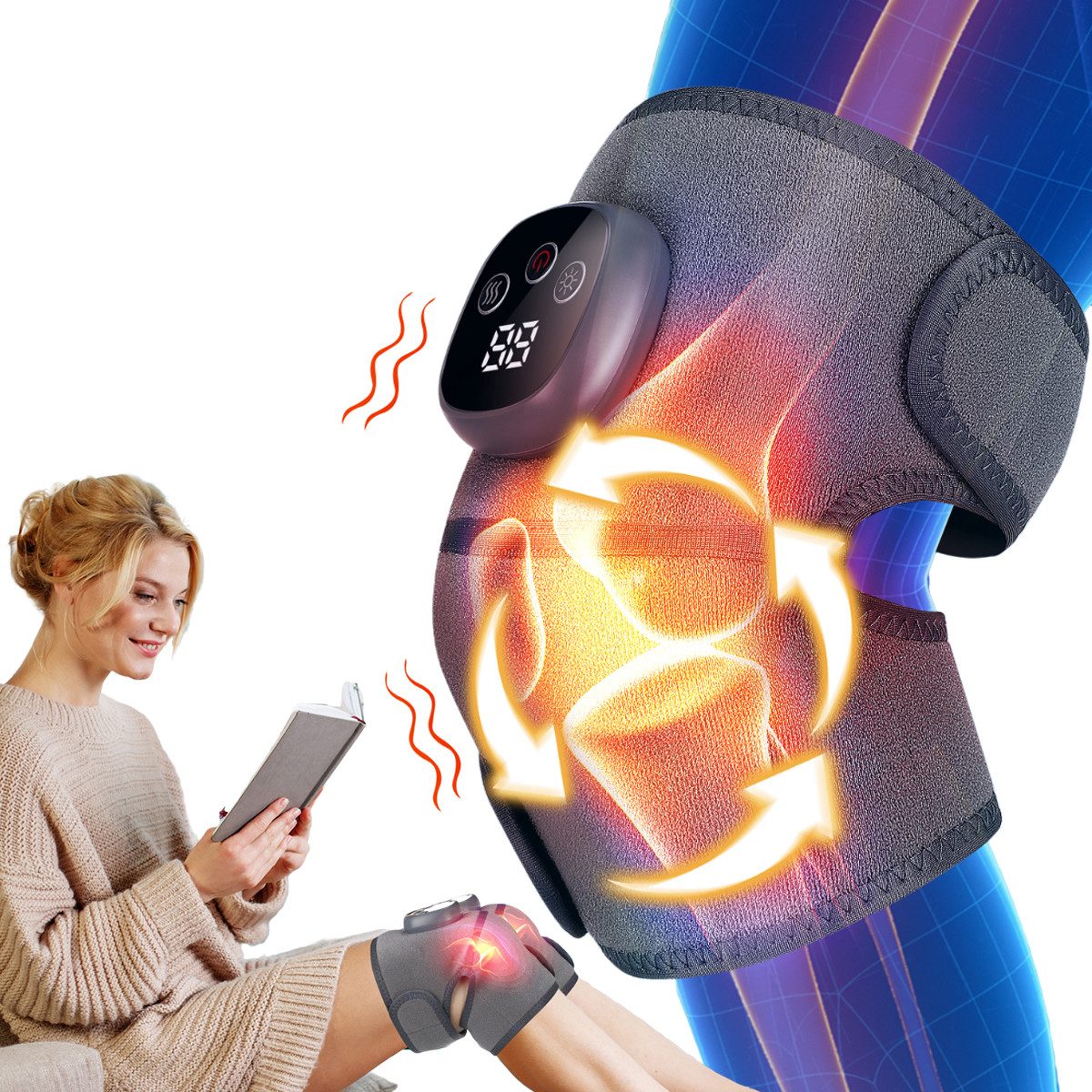Massagegerät 3-in-1 kabelloses Heizkissen mit Vibration & LED für Knie/Schulter