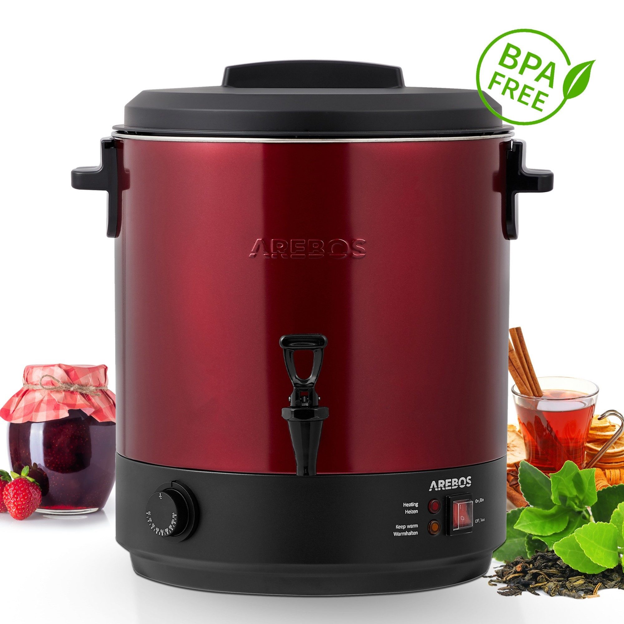 Arebos Einkoch- und Glühweinautomat 28 L mit Timer & Zapfhahn für Glühwein & Getränke, 2500 W, Timer