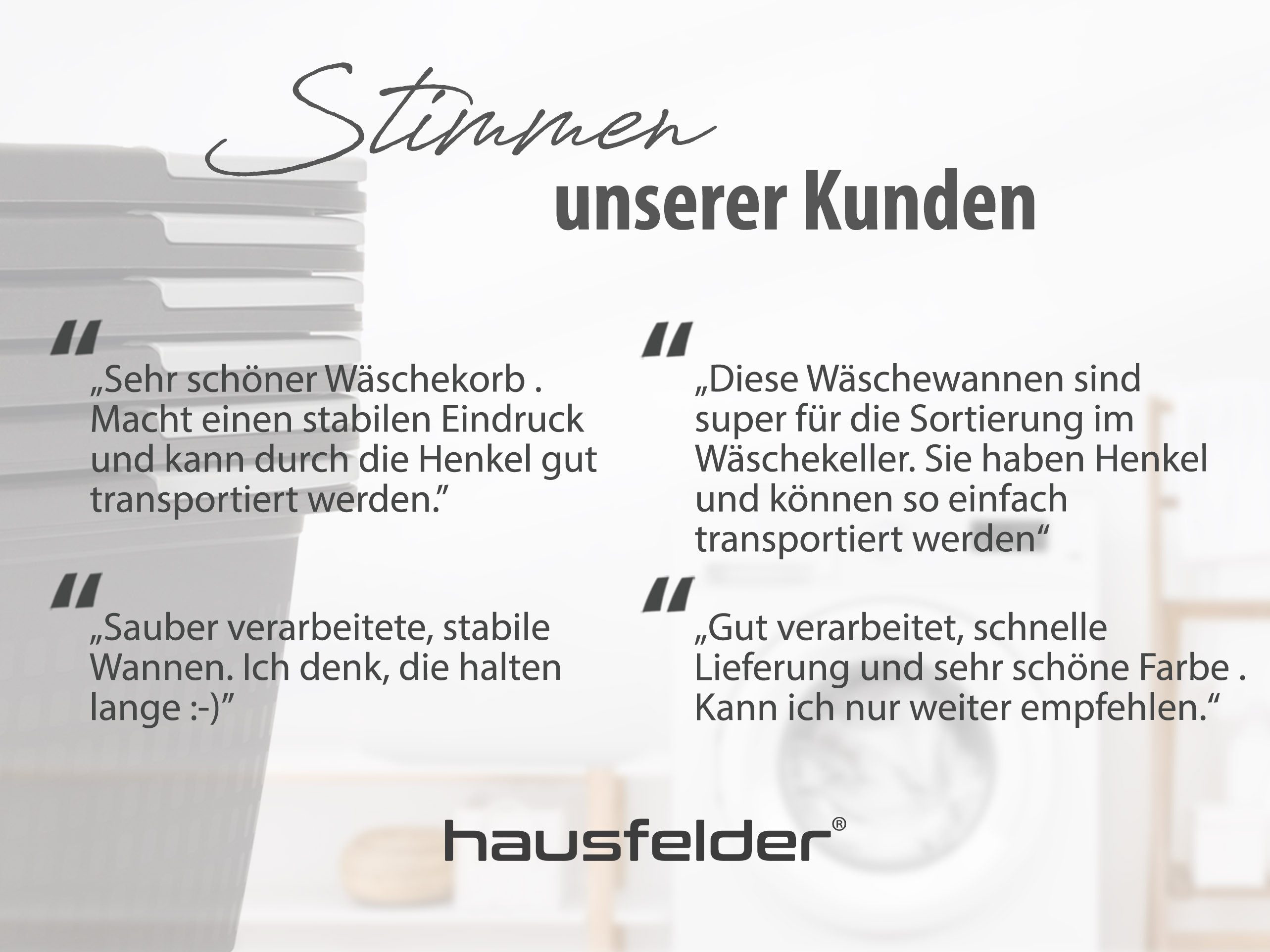 Hausfelder Wäschekorb Wäschewanne 58x37x25cm (Weiß, 2 Körbe + 2 Wannen, 35 l) (Set, 4 St., 1 x Wäschekorb + 1 x Wäschewanne), mit klappbaren Henkeln, mit Griffe – Bild 5 von 5