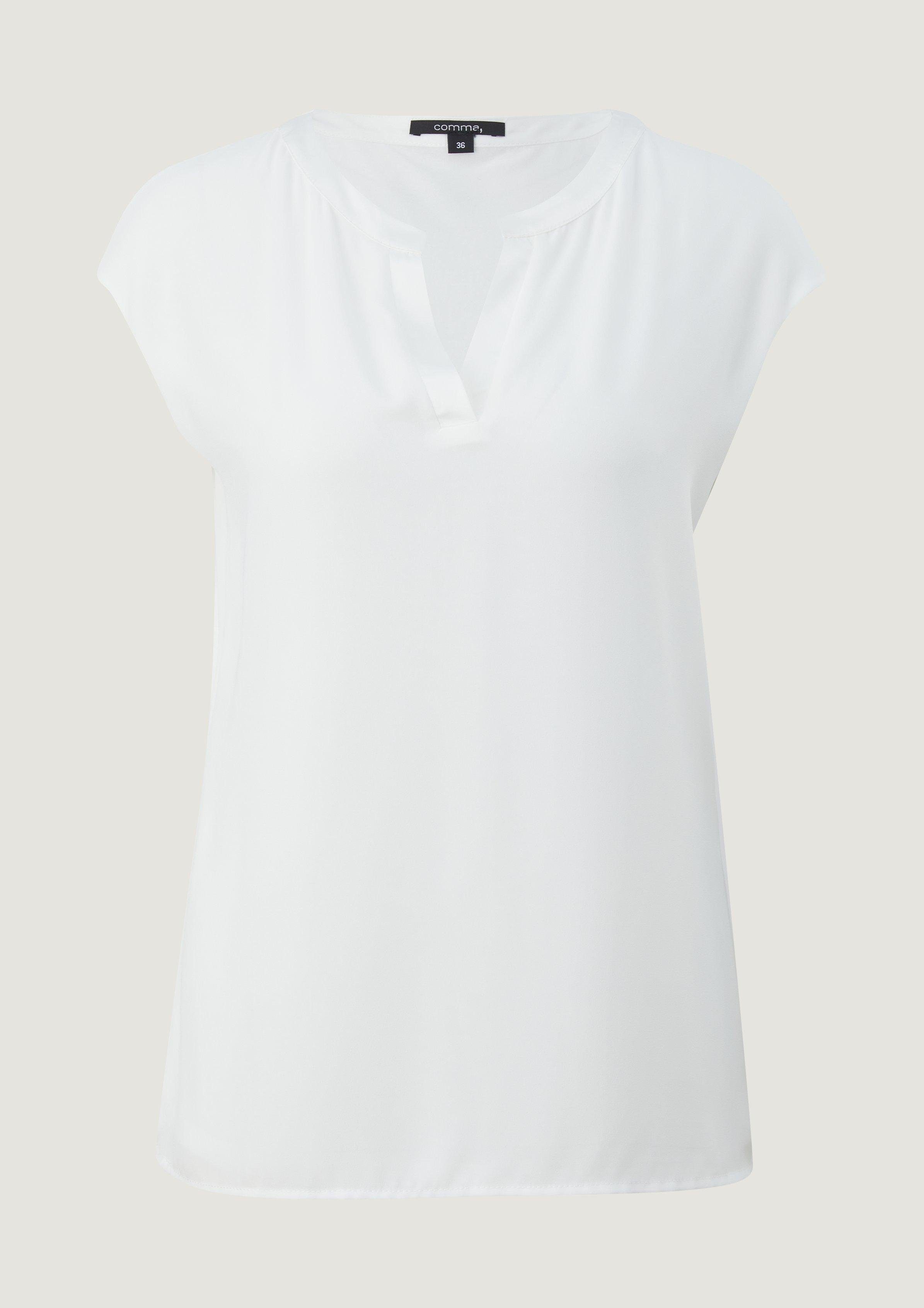 Blusenshirt offwhite Comma Layering aus Viskosemix Kurzarmshirt