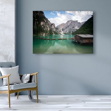 ArtMind XXL-Wandbild BERGSEE - ALPEN - HOLZHÜTTE, Premium Wandbilder als Poster & gerahmte Leinwand in verschiedenen Größen, Wall Art, Bild, Canva