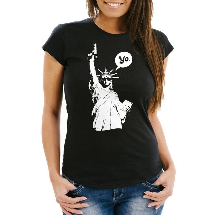 MoonWorks Print-Shirt Damen T-Shirt Freiheitsstatue Liberty Statue Amerika Slim Fit Moonworks® mit Print