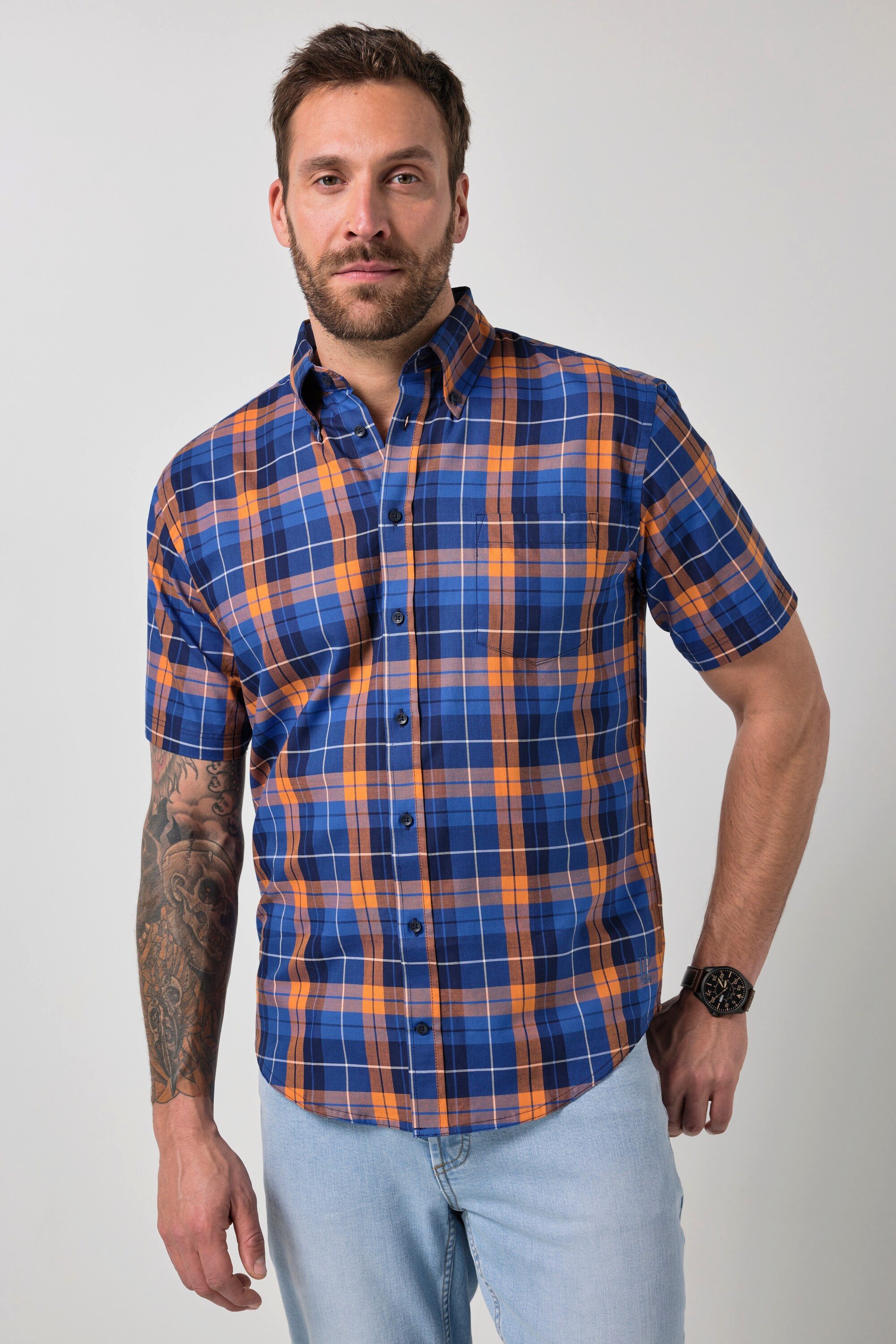 Kurzarmhemd Karohemd Halbarm Buttondown-Kragen Modern Fit