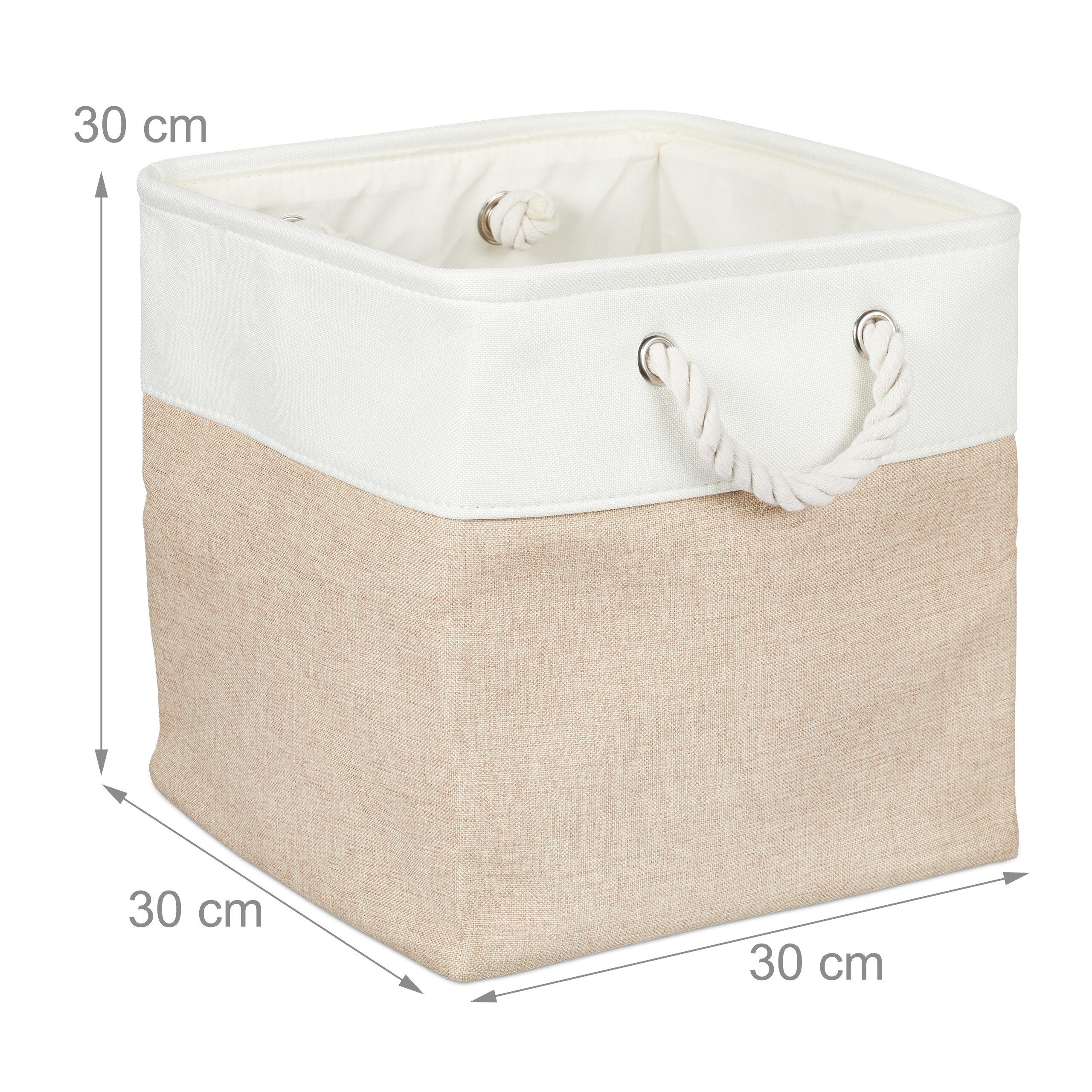 relaxdays Regalkorb Aufbewahrungskorb Leinen im 4er Set (4 St), Beige, 30 x 30 x 30 cm – Bild 4 von 5