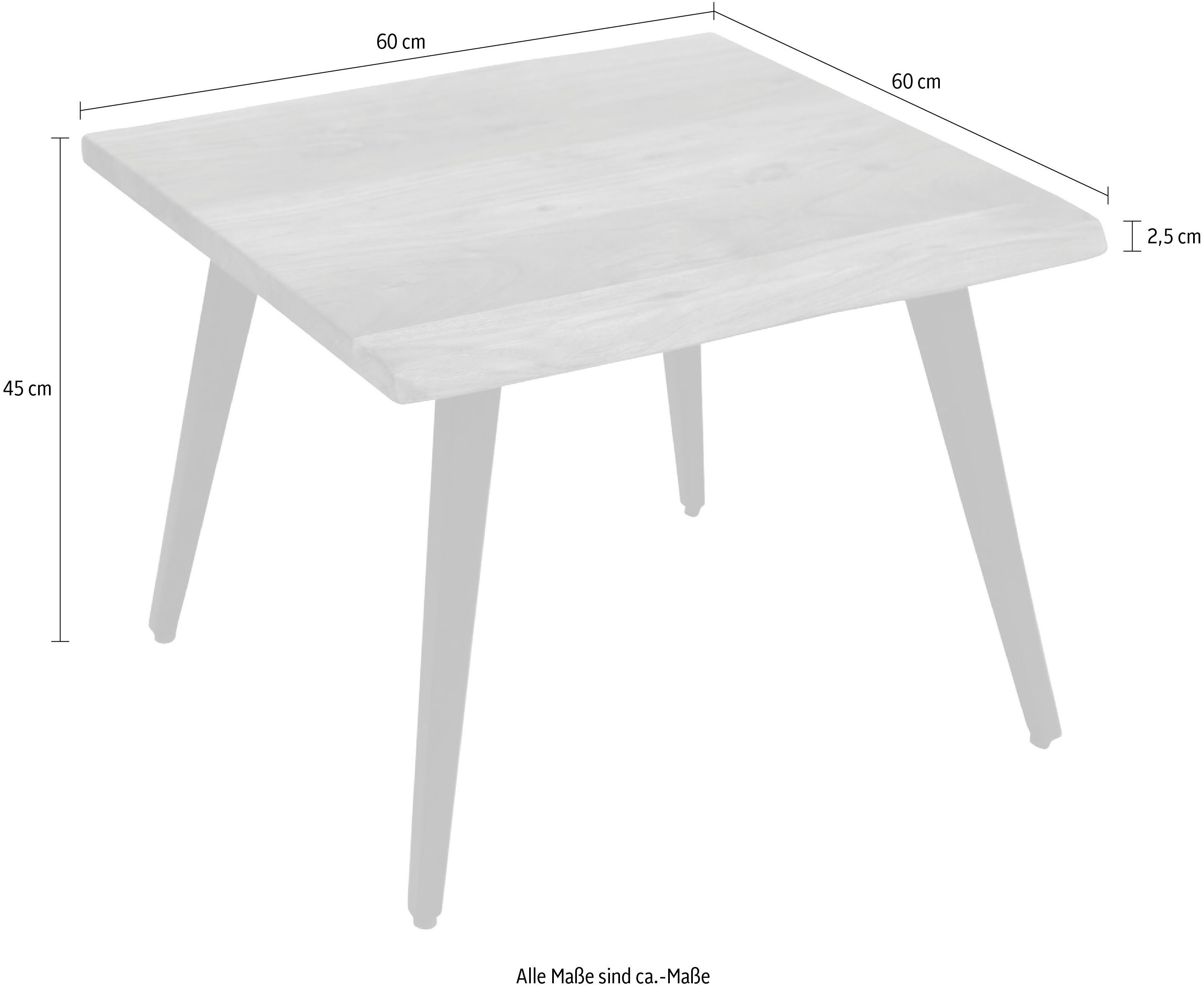 Breite Tischplatte Couchtisch 110 byLIVING 60 oder Baumkante, cm Caddy, mit