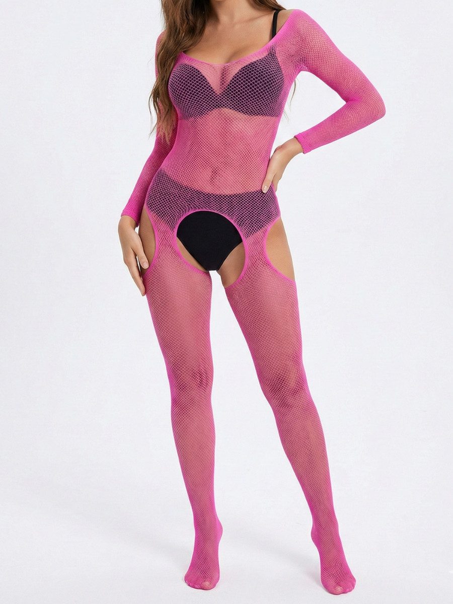 Bodystocking-Ouvert Netz-Strumpfbody mit offenem Schritt – figurbetontes Catsuit-Dessous