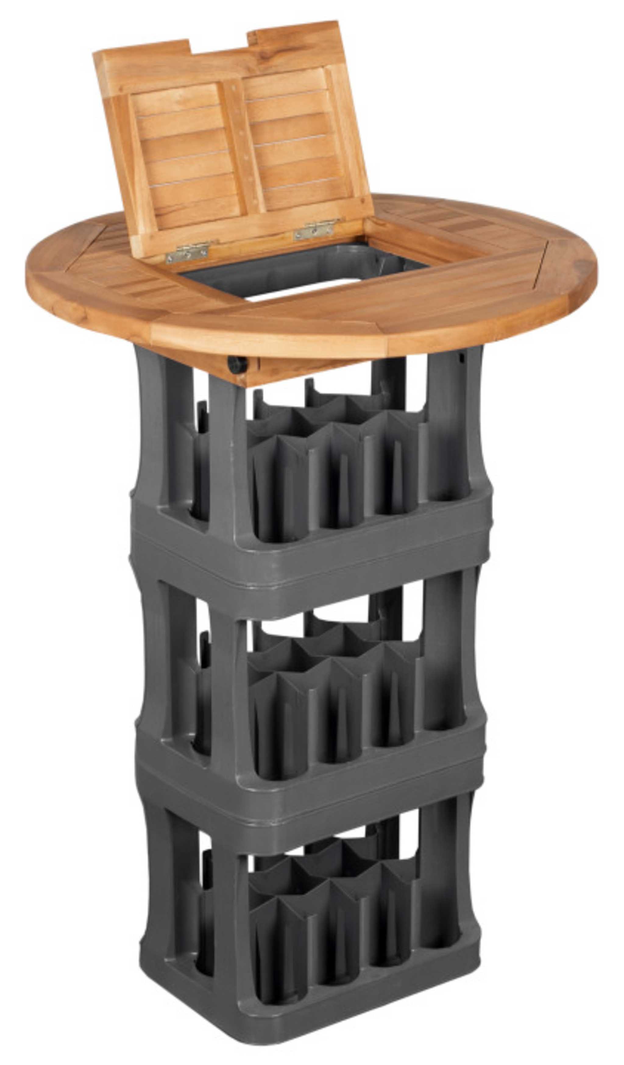 MR.DEKO Tischaufsatz Bierkistenaufsatz Teak mit Klappe Getränkekastenaufsatz Stehtisch