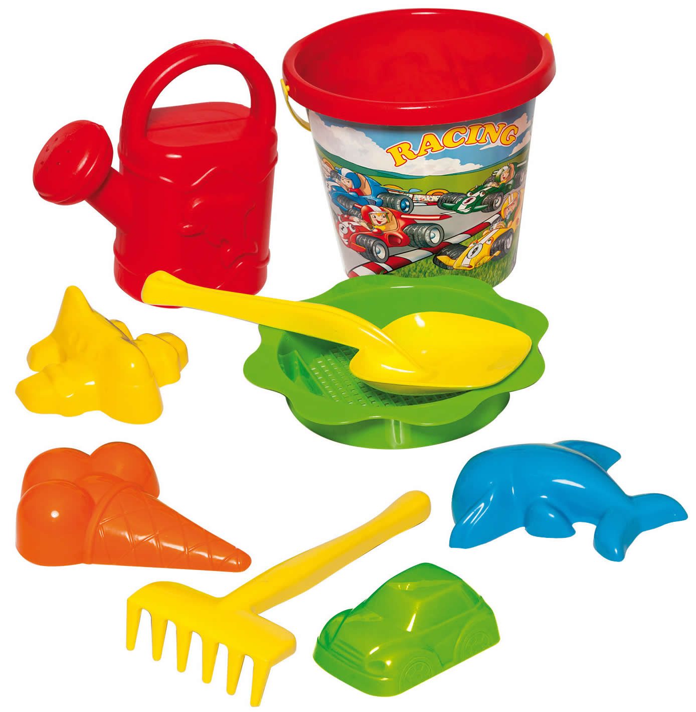Dohany Sandform-Set Schaufel Rechen Eimer Förmchen Sieb Gießkanne 9-tlg, (Set)