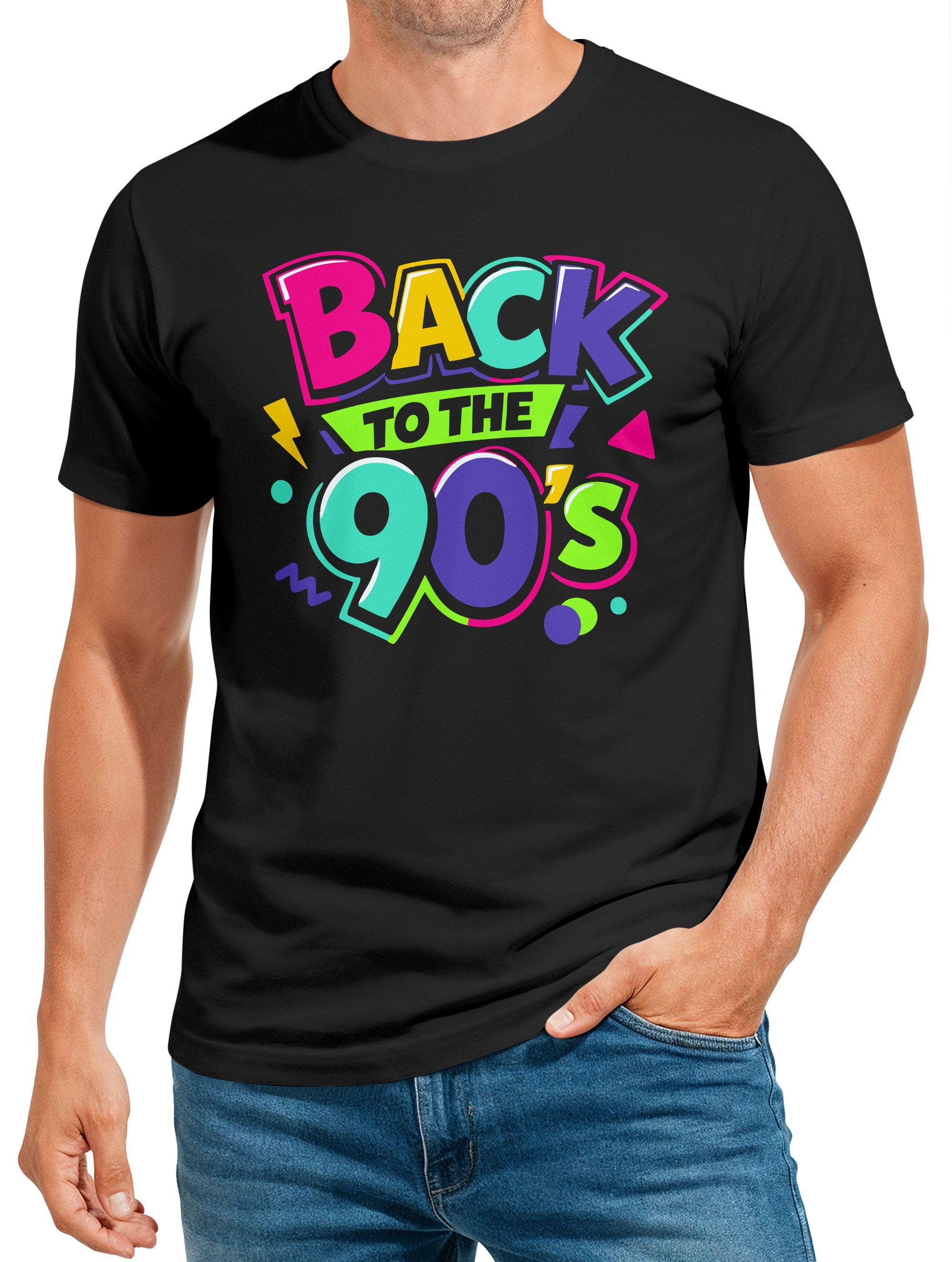 MoonWorks Print-Shirt Herren T-Shirt Spruch Back to the 90s Fasching Karneval Kostüm-Ersatz mit Print