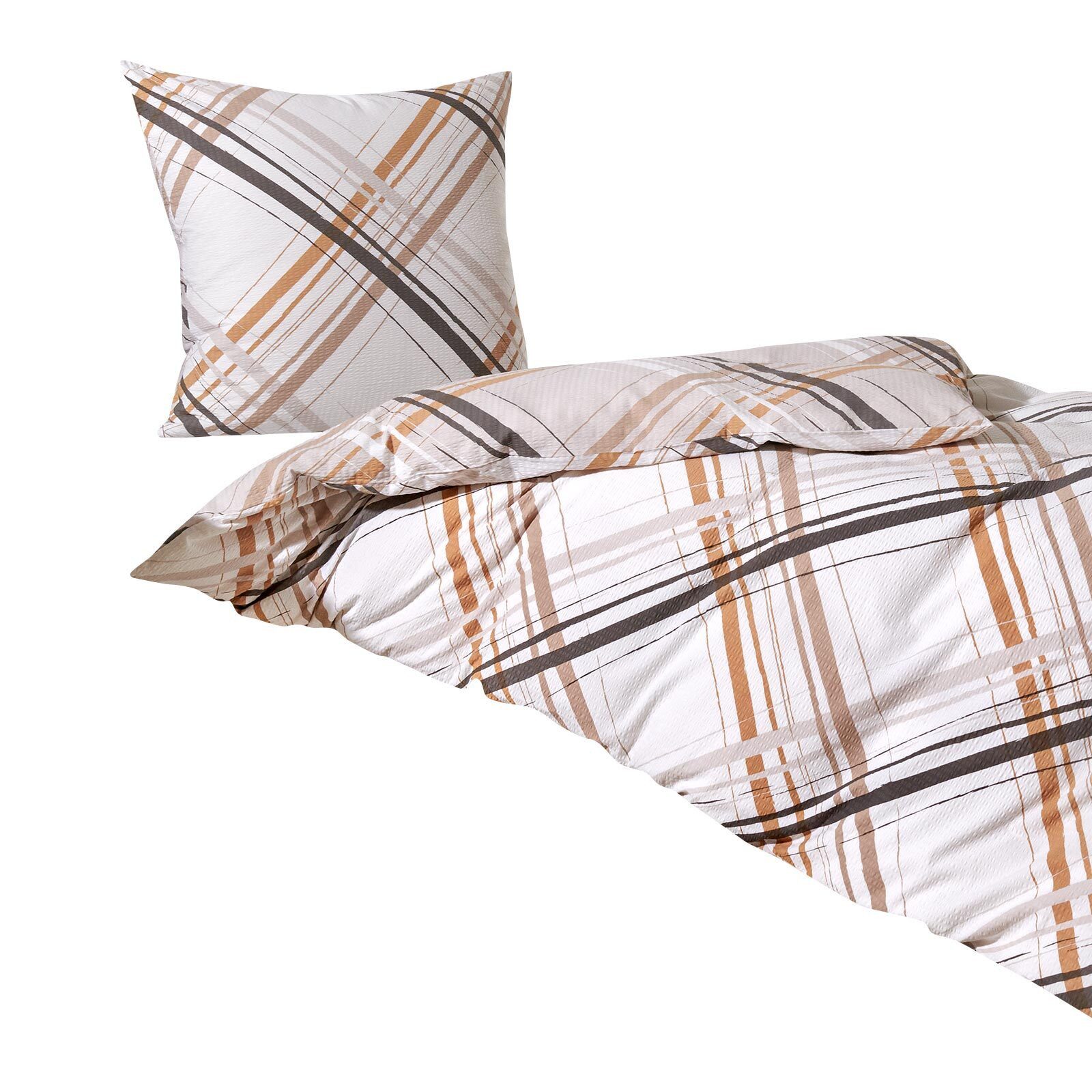 TRAUMSCHLAF Bettwäsche Tennessee beige, Seersucker, 2 teilig, moderne Streifen