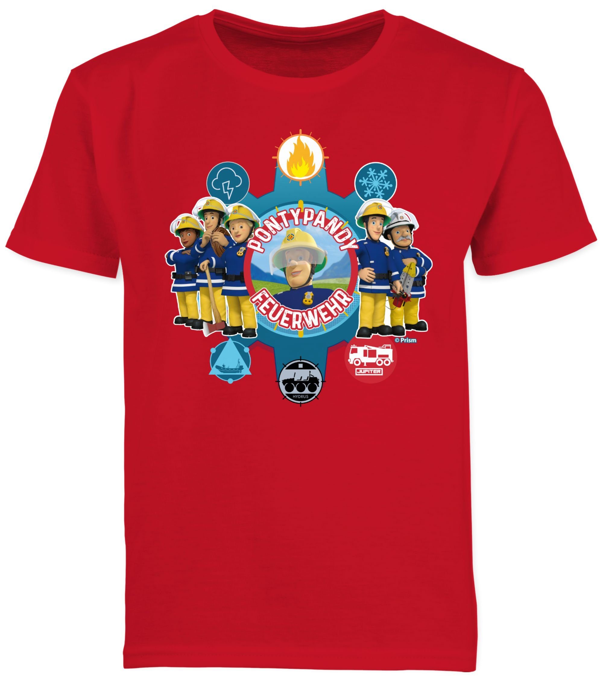 T-Shirt Pontypandy Jungen Shirtracer 03 Rot Feuerwehr Sam Feuerwehrmann