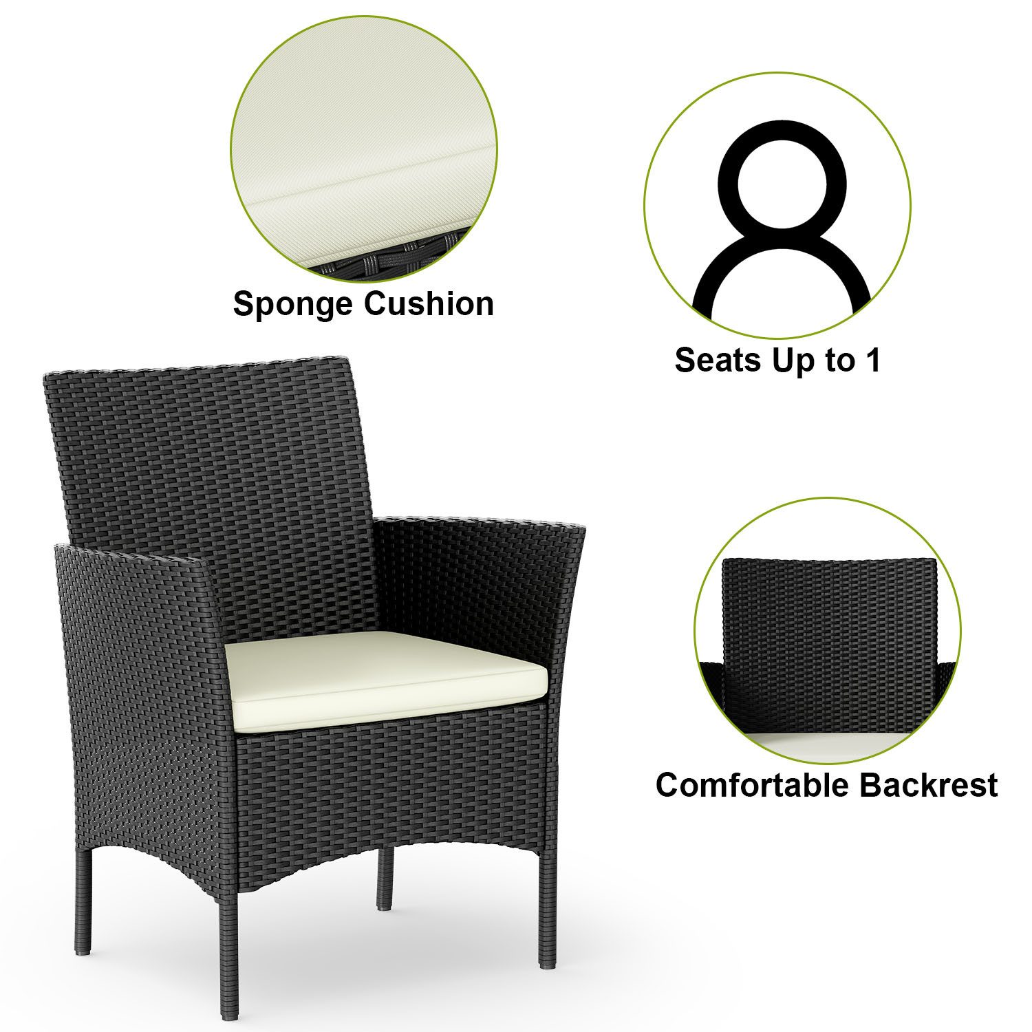 Gywowken Gartenlounge-Set 4-teilig - Wetterfeste Polyrattan Sitzgruppe für 4 Personen, (Set, 1 Sofa, 2 Sessel, 1 Tisch), Gartenmöbel-Set für 4 Personen, inklusive 1 Sofa, 2 Sessel, 1 Tisch