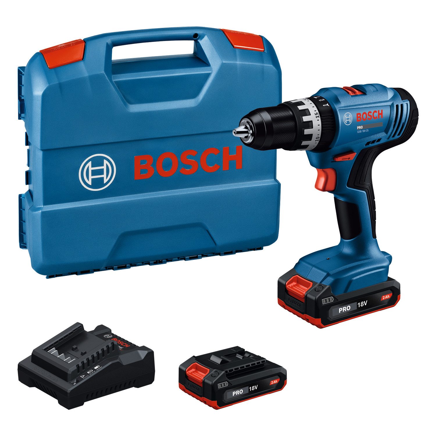 Bosch Professional Akku-Schlagbohrschrauber GSB 18V-25, (Set), inkl. 2 Akkus, Ladegerät und L-BOXX
