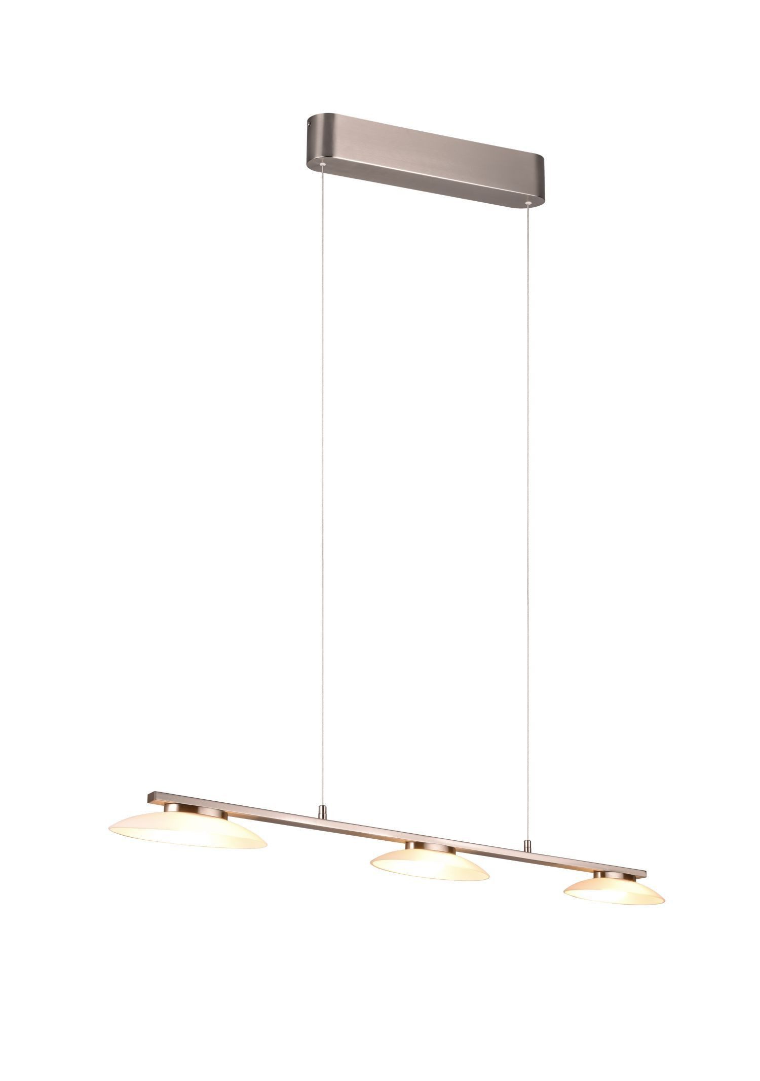 Licht-Erlebnisse Pendelleuchte DUNDERRY, LED fest integriert, Warmweiß, LED Metall Glas H: max. 150 cm Nickel Weiß länglich 950 lm Modern