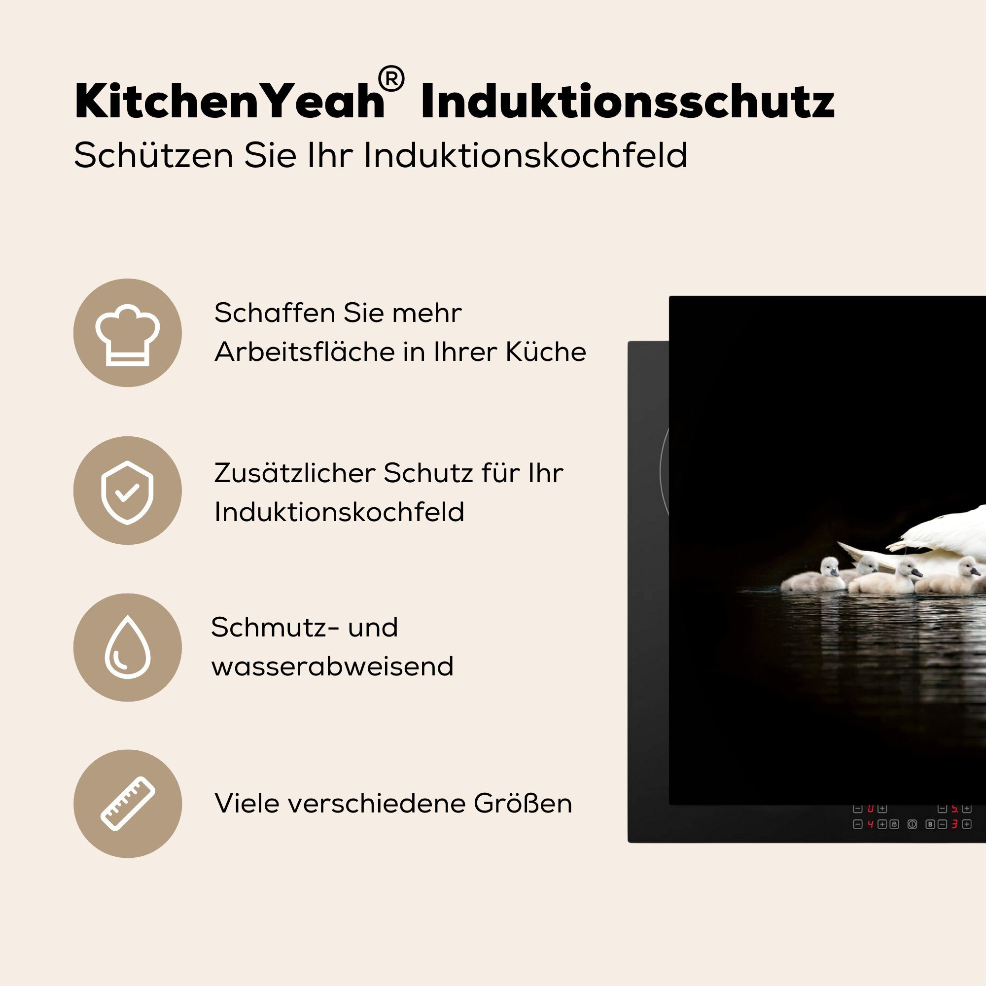 MuchoWow Ceranfeldabdeckung Induktionskochfeld - Schwarz, - Schutz 81x52 Herdblende-/Abdeckplatte tlg), küche, Vinyl, Schwan Küken cm, die für (1