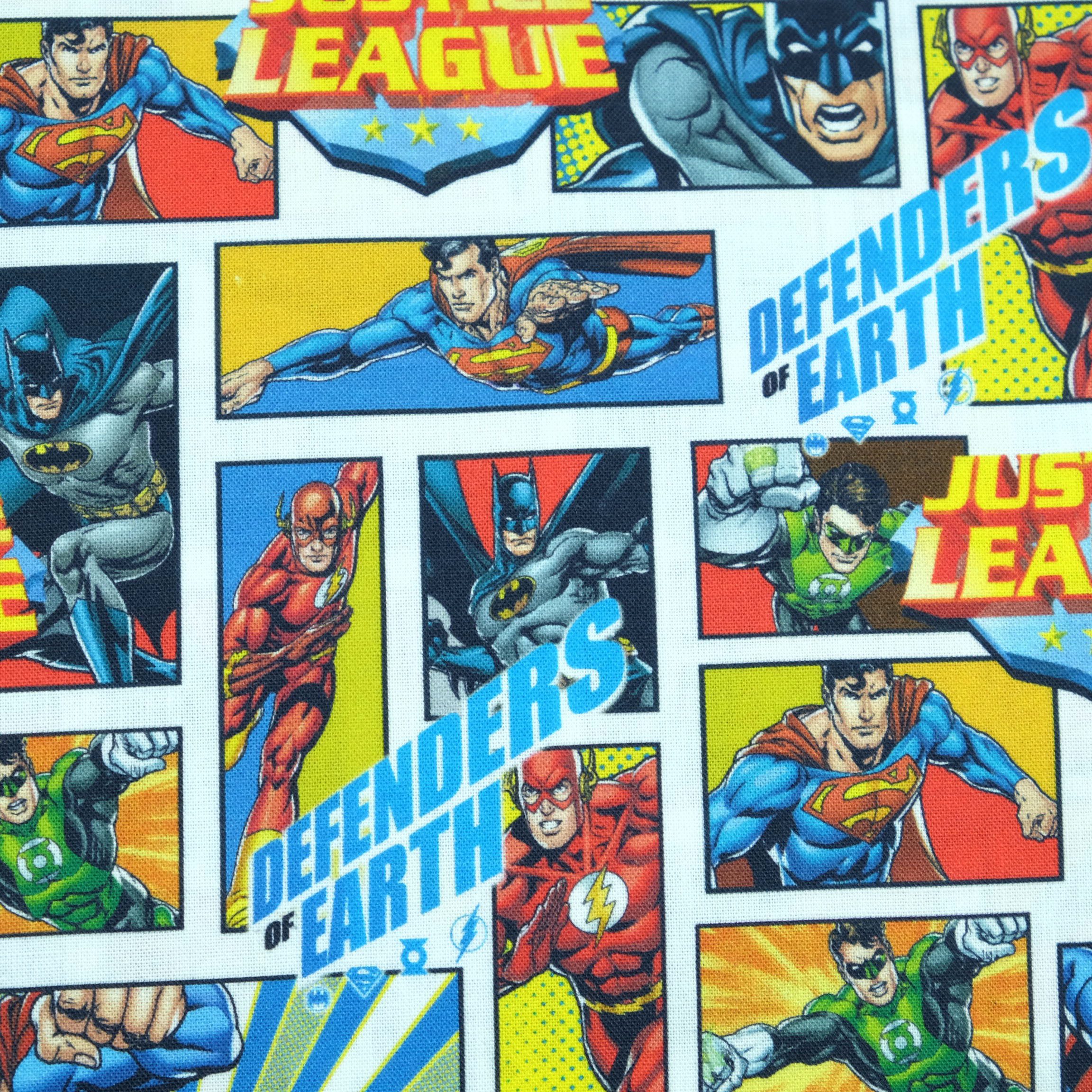 larissastoffe Stoff Bio Baumwollstoff Webware Justice League Superman Batman Superhelden, Meterware, 50 cm x 150 cm