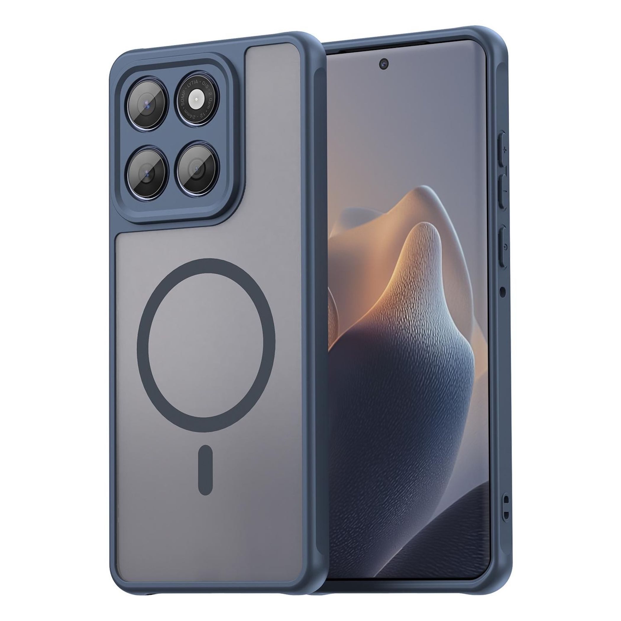 Wigento Handyhülle MagSafe für Motorola Moto G67 / G77 5G TPU Kameraschutz Matt Blau 6,78 Zoll, Magnetisch, Durchsichtig, Stoßfest