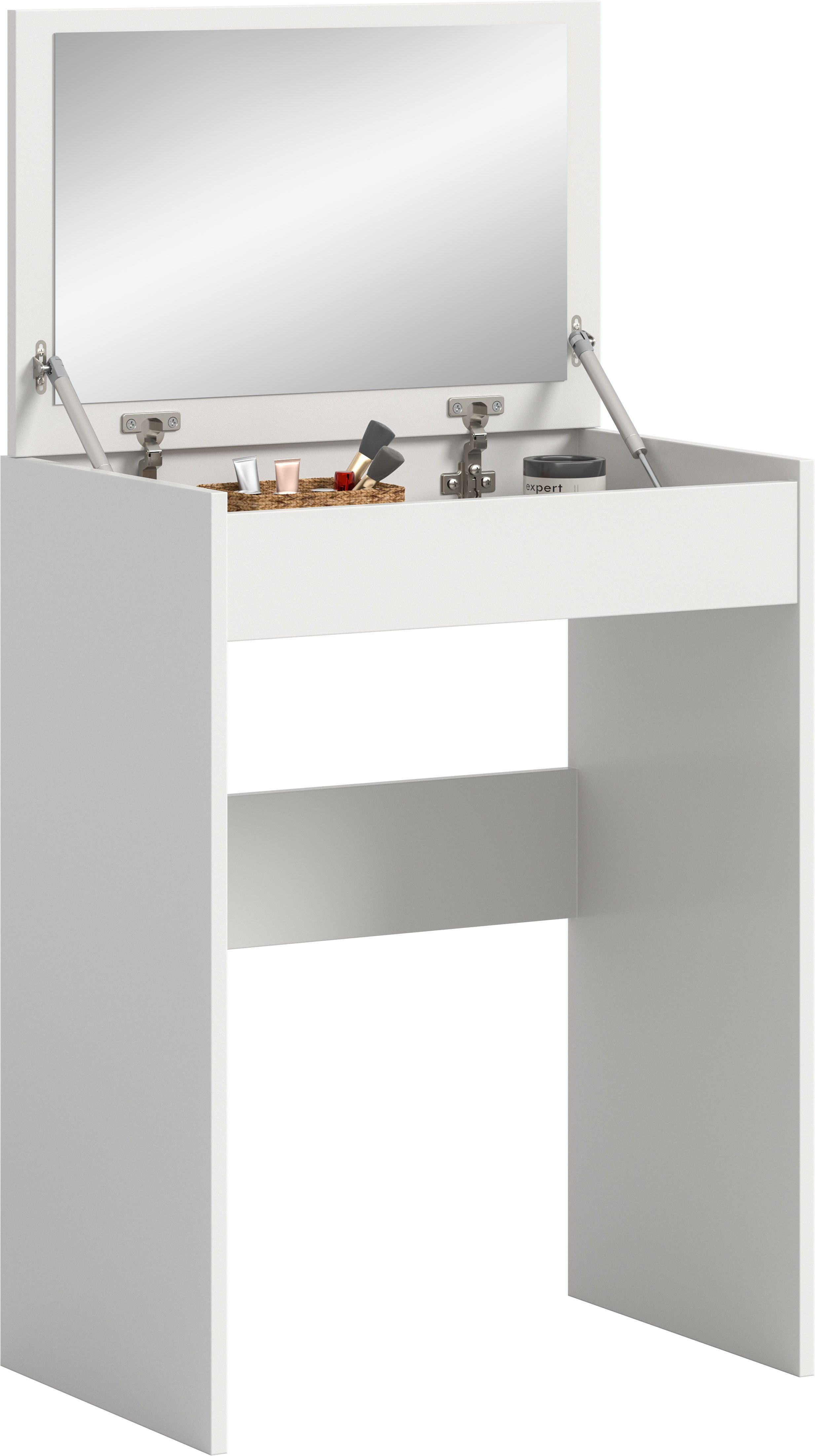 welltime Schminktisch MIRA, Breite 62cm, aufklappbar mit Innenspiegel & Stauraumfach, Kosmetiktisch, Frieserkommode, Schreibtisch, Home-Office-Schreibtisch