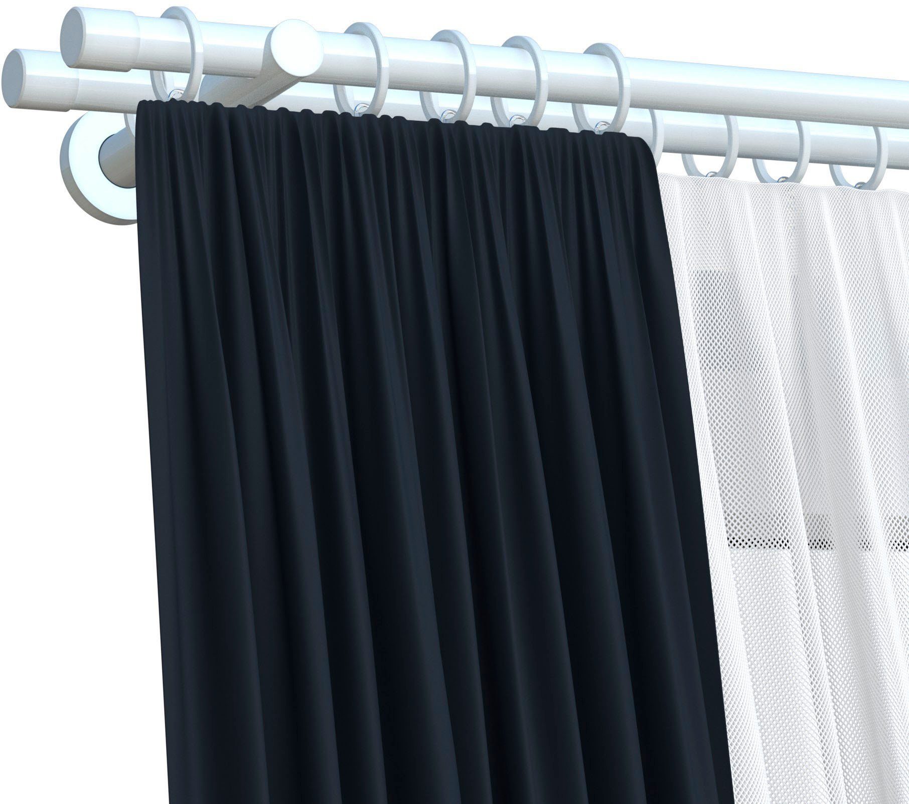 indeko Gardinenstange Linz, Ø 20 mm, 2-läufig, Wunschmaßlänge, mit Bohren, verschraubt, Stahl, Komplett-Set inkl. Montagematerial