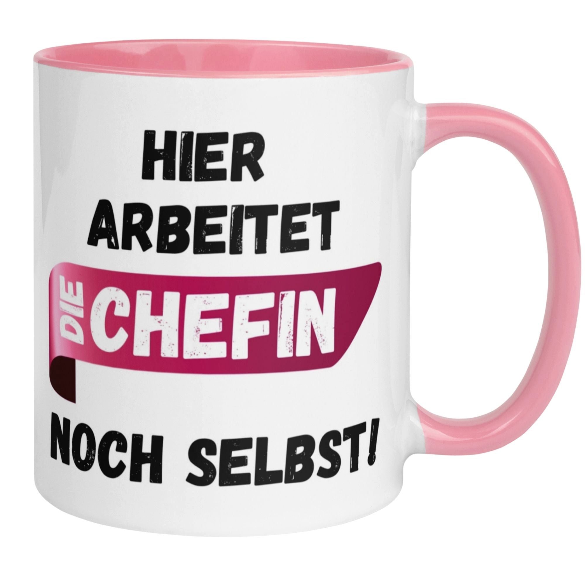 Momentals Tasse Chefin – Hier arbeitet die Chefin noch selbst – Geschenk Beste Chefin, Gratis Versand · Links-&Rechtshänder · Spülmaschinenfest