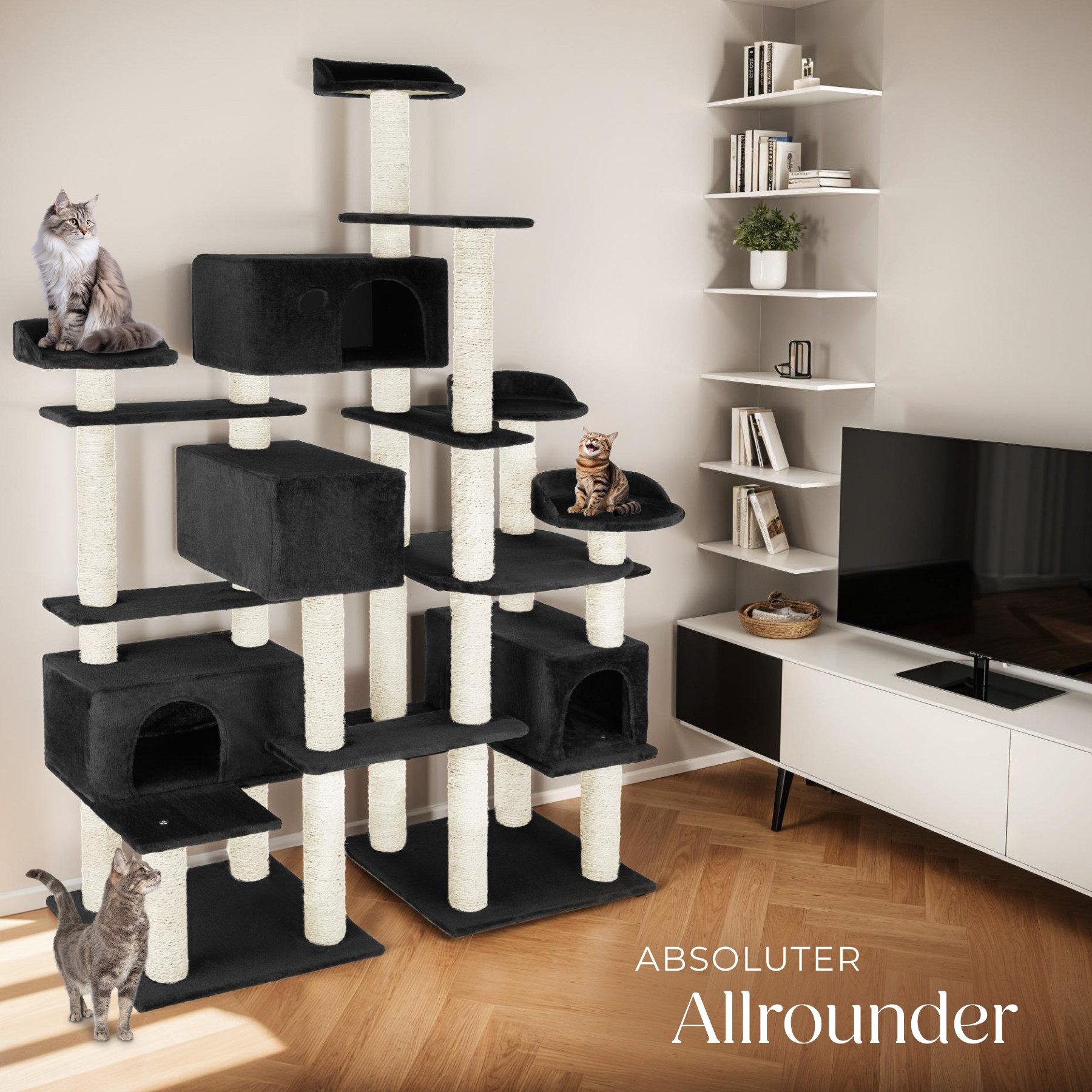 tectake Kratzbaum Katzenbaum Entissar 214 cm Diverse Farben, Vielseitig mit robusten Sisalstangen und Plüschoberfläche