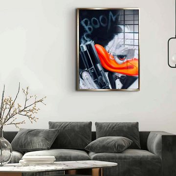 DOTCOMCANVAS® Acrylglasbild Boom - Acrylglas, Acrylglasbild Boom Duck Gangster schwarz weiß hochkant Pop Art