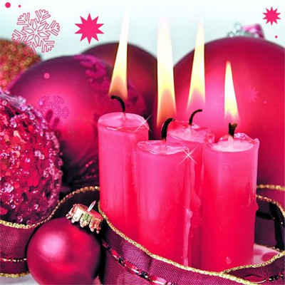 Linoows Papierserviette 20 Servietten Weihnachten, rote Kerzen und Weihnachtskugeln, (Packung), Motiv Weihnachten, rote Kerzen und Weihnachtskugeln