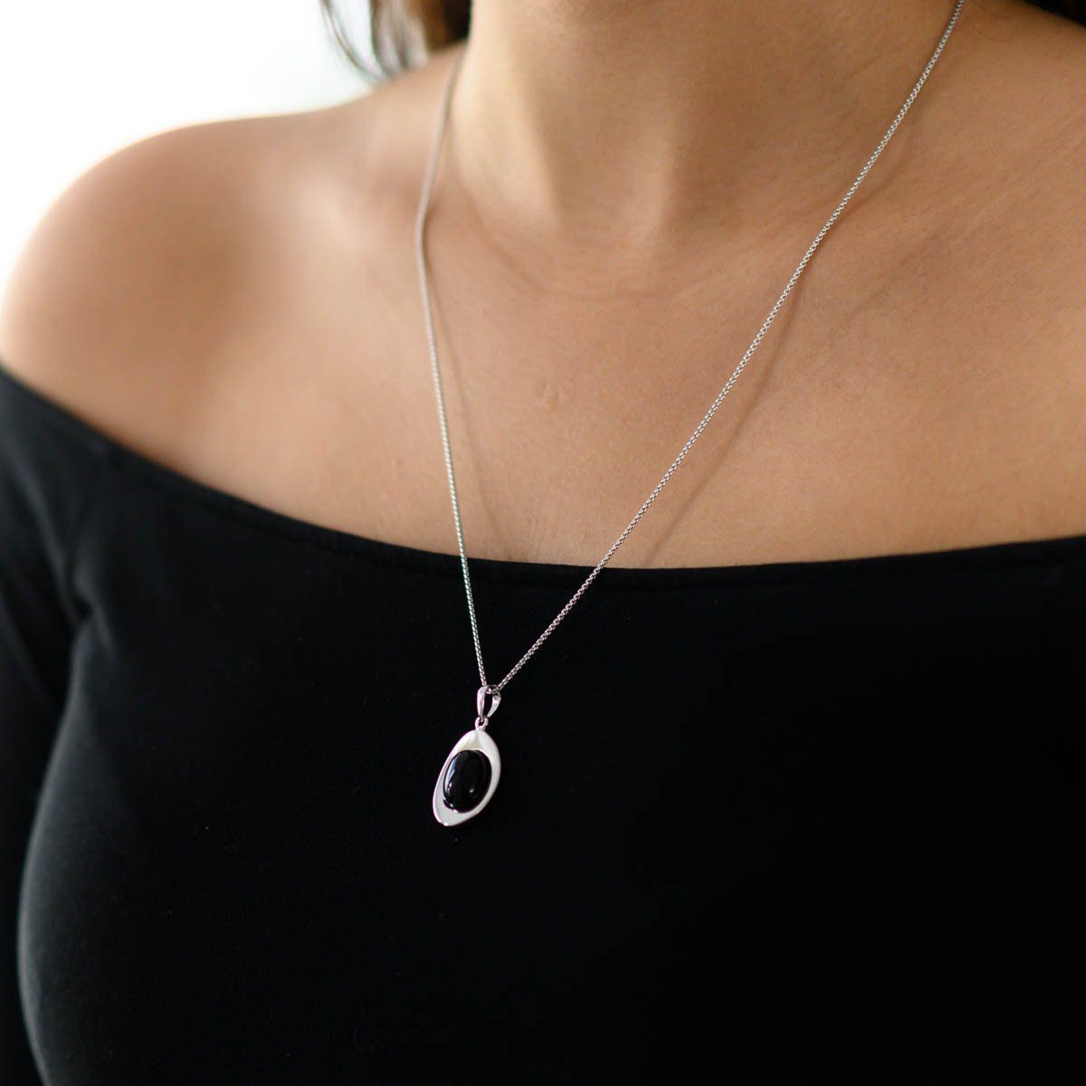 Materia Kettenanhänger Damen Silber Edelstein Onyx Schwarz KA-177, 925 Ster günstig online kaufen