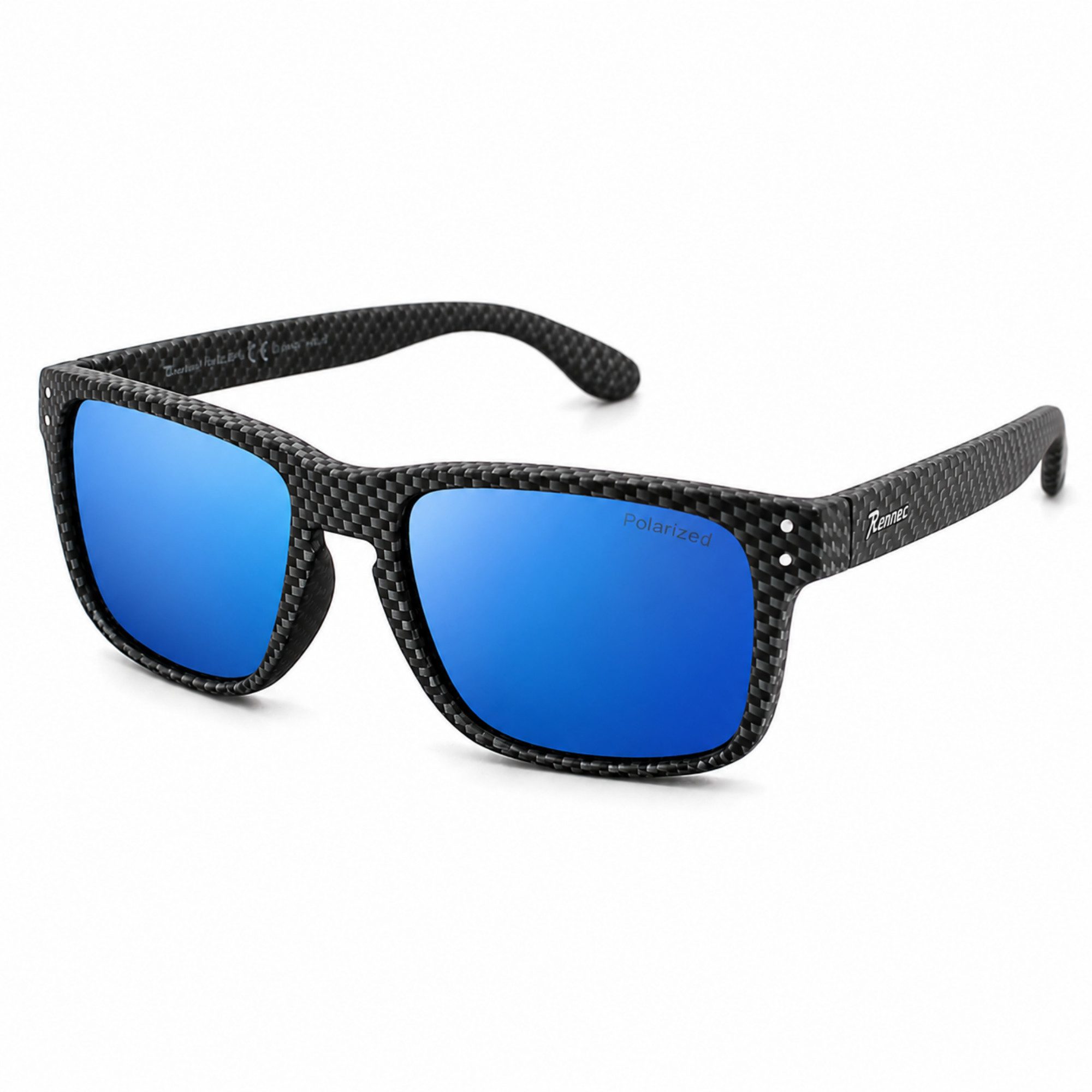 Rennec Sonnenbrille Herren Polarisiert Rechteckig Carbon Optik mit Hardcase Gläser UV400 Getönt oder Verspiegelt, Edelstahl Bügelgelenke 3in2 – Bild 5 von 5