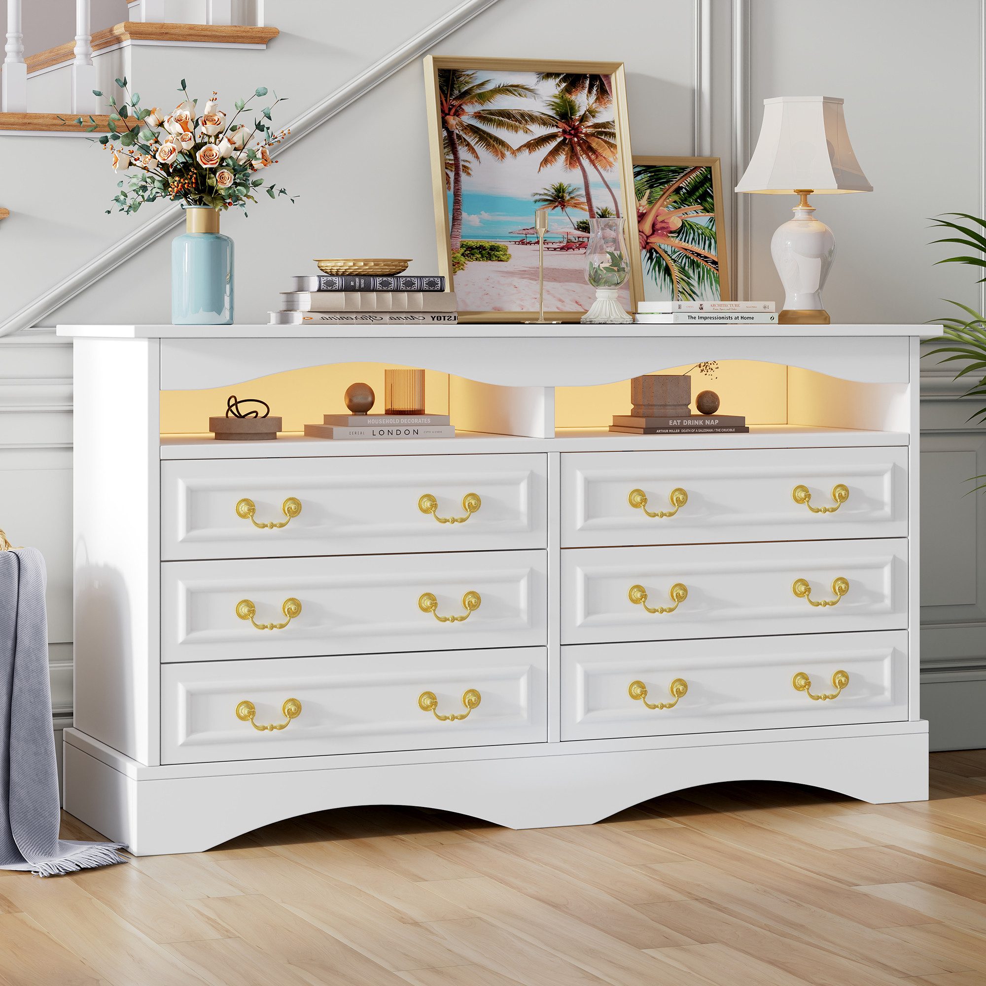 Merax Sideboard mit LED-Lichtleiste & goldenen Griffen (1 St), Anrichte Kom günstig online kaufen